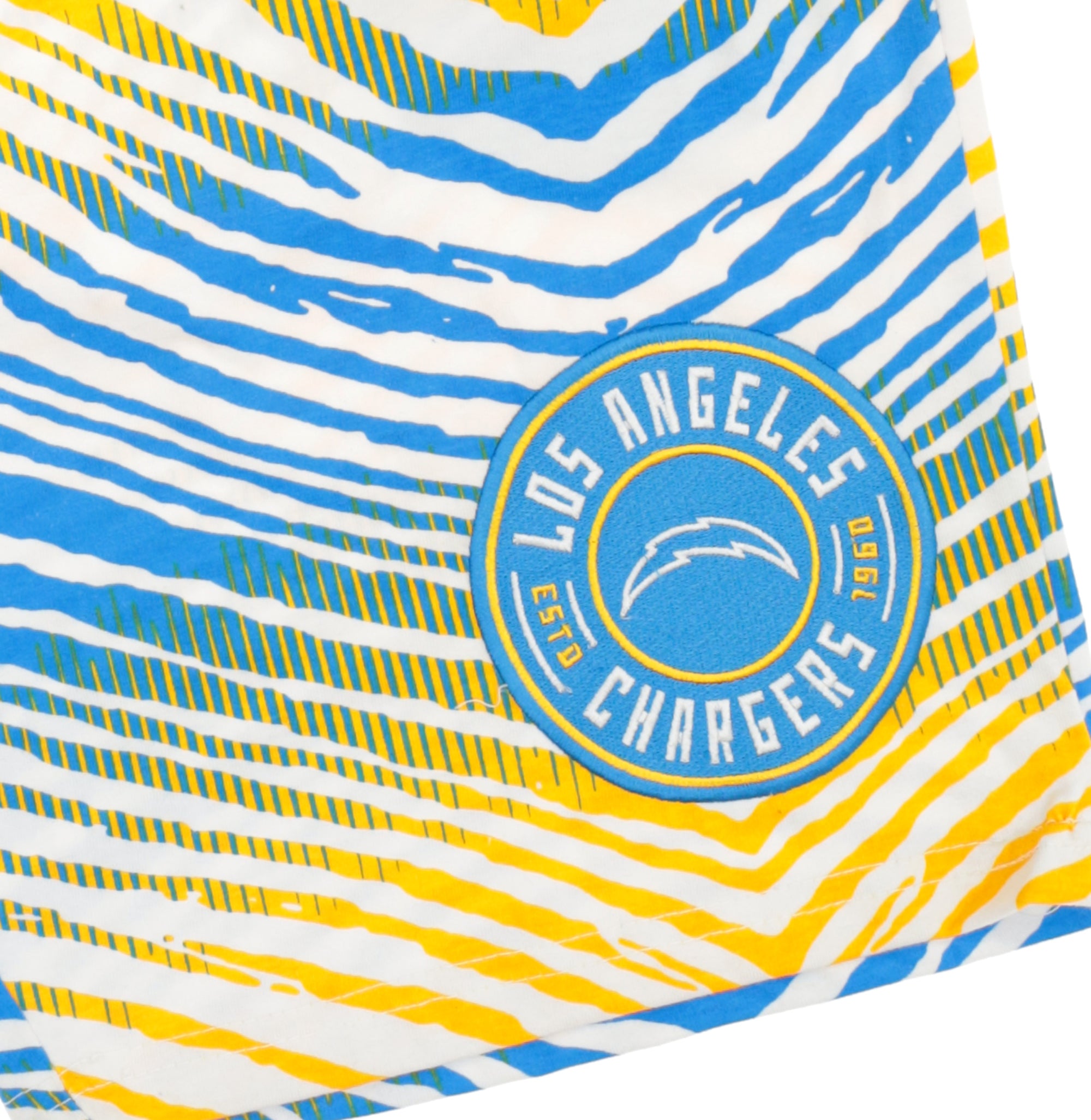 Zubaz NFL Adult Unisex Z88 Embroidered Zebra Ombre TMC Shorts, Los Angeles Chargers