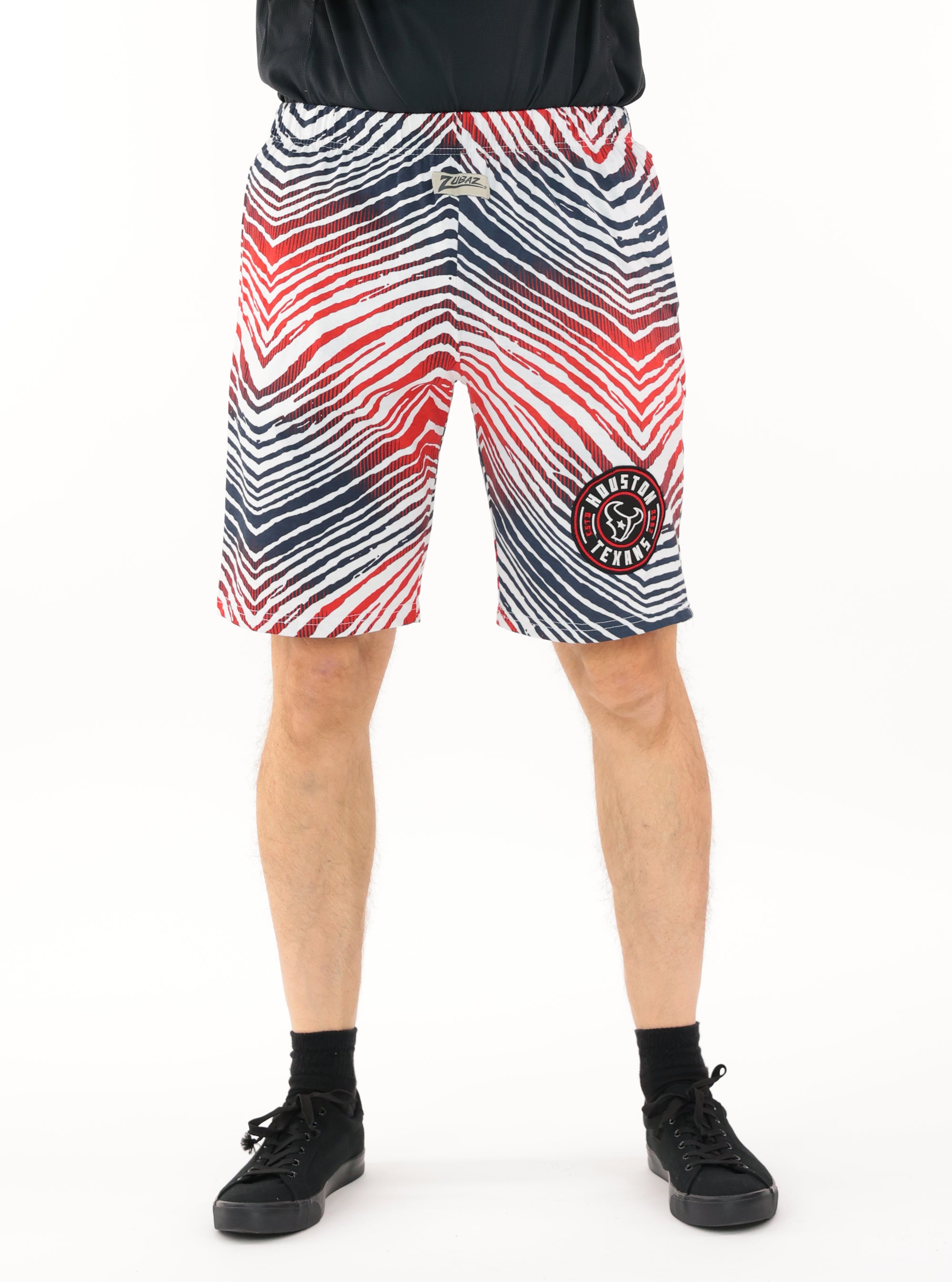 Zubaz NFL Adult Unisex Z88 Embroidered Zebra Ombre TMC Shorts, Houston Texans
