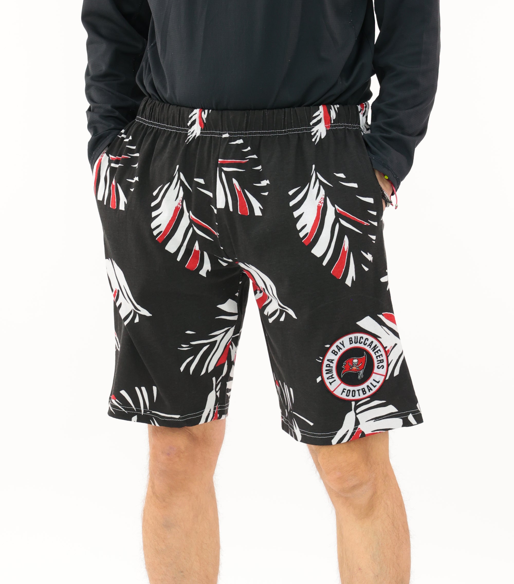 Zubaz NFL Adult Unisex Z88 Embroidered Leaf 3 Team Color Shorts, Tampa Bay Buccaneers