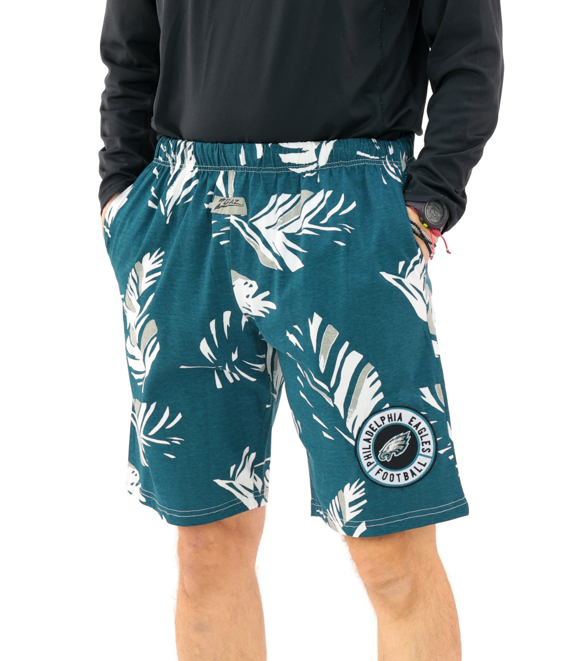 Zubaz NFL Adult Unisex Z88 Embroidered Leaf 3 Team Color Shorts, Philadelphia Eagles