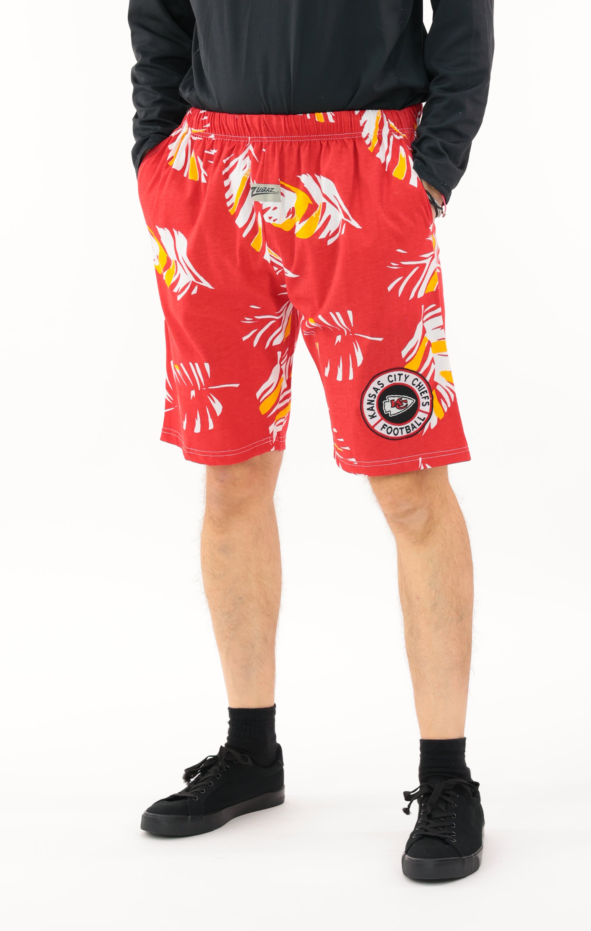 Zubaz NFL Adult Unisex Z88 Embroidered Leaf 3 Team Color Shorts, Kansas City Chiefs