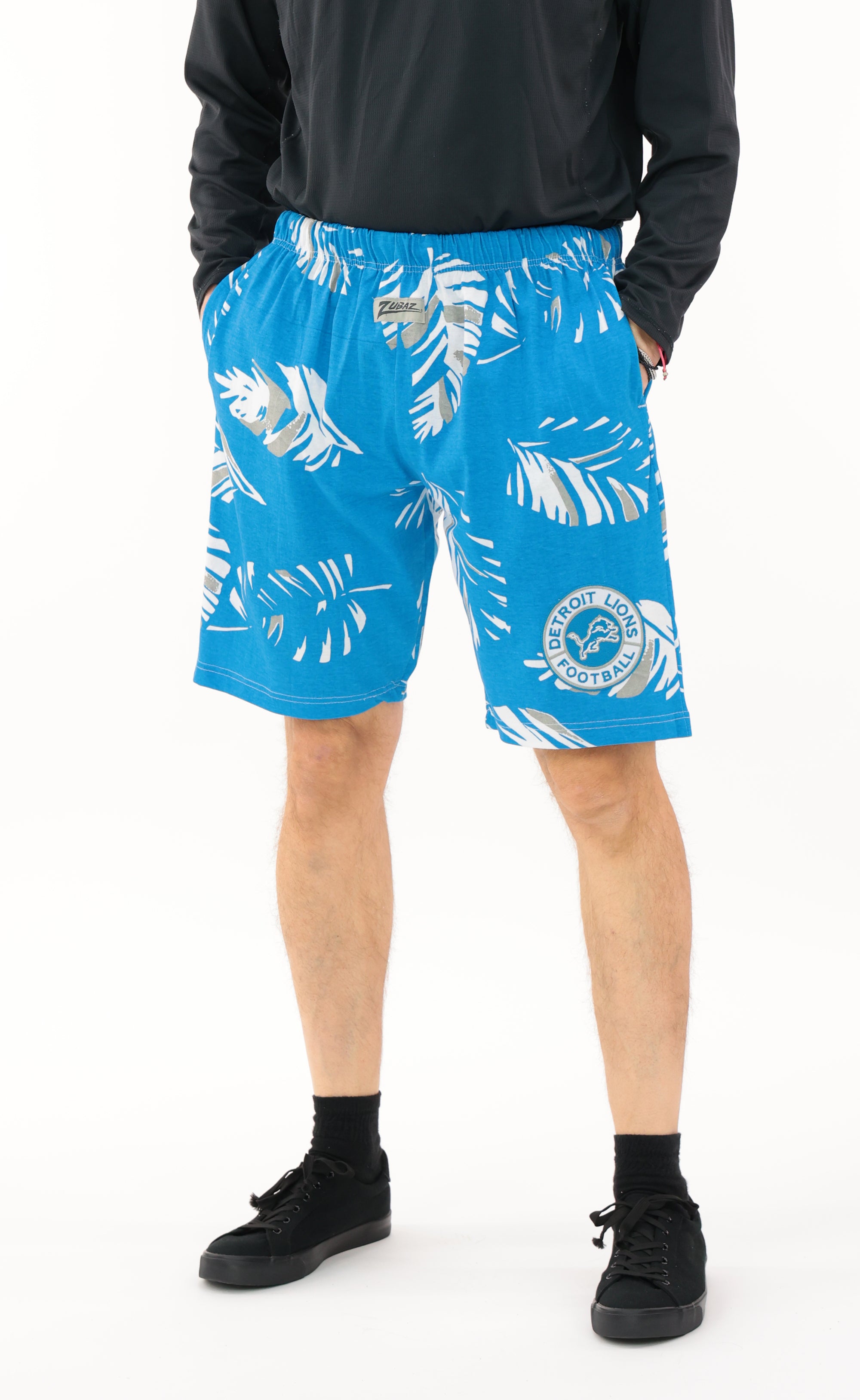 Zubaz NFL Adult Unisex Z88 Embroidered Leaf 3 Team Color Shorts, Detroit Lions