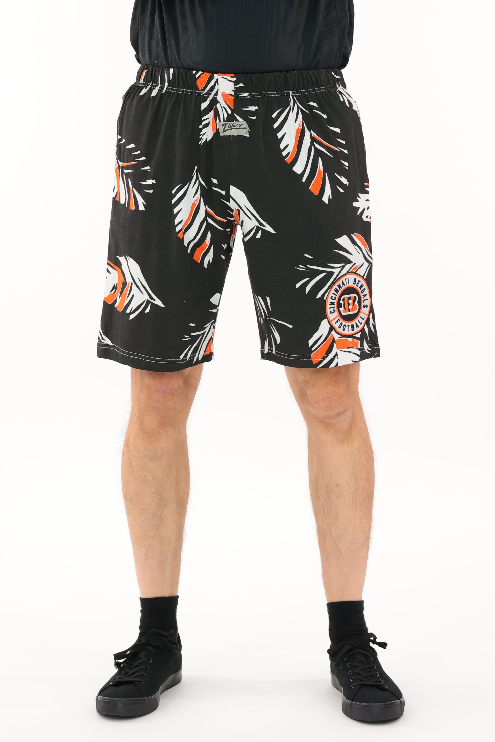 Zubaz NFL Adult Unisex Z88 Embroidered Leaf 3 Team Color Shorts, Cincinnati Bengals