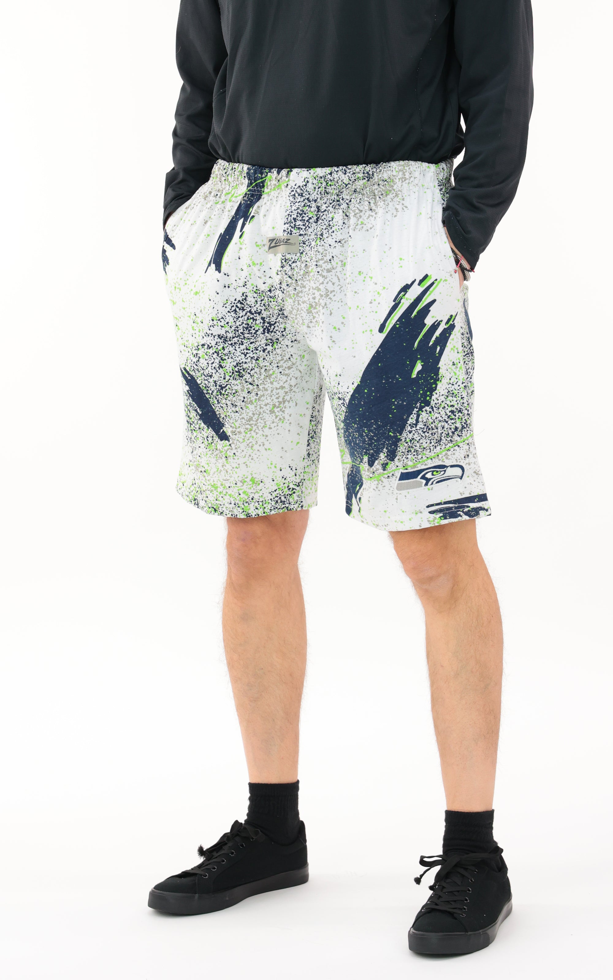 Zubaz NFL Adult Unisex Z88 Embroidered Confetti 3 Team Color Shorts, Seattle Seahawks