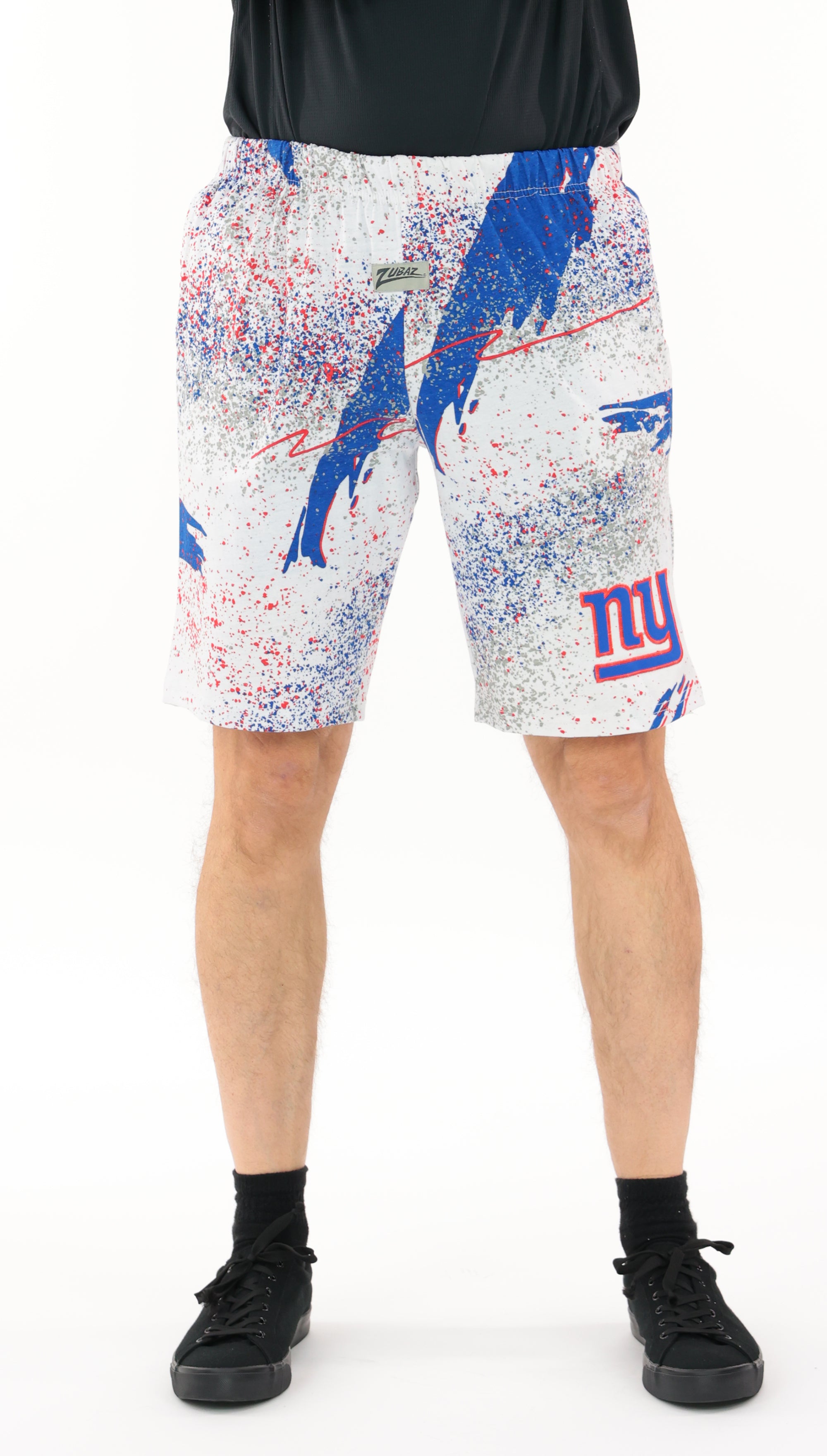 Zubaz NFL Adult Unisex Z88 Embroidered Confetti 3 Team Color Shorts, New York Giants