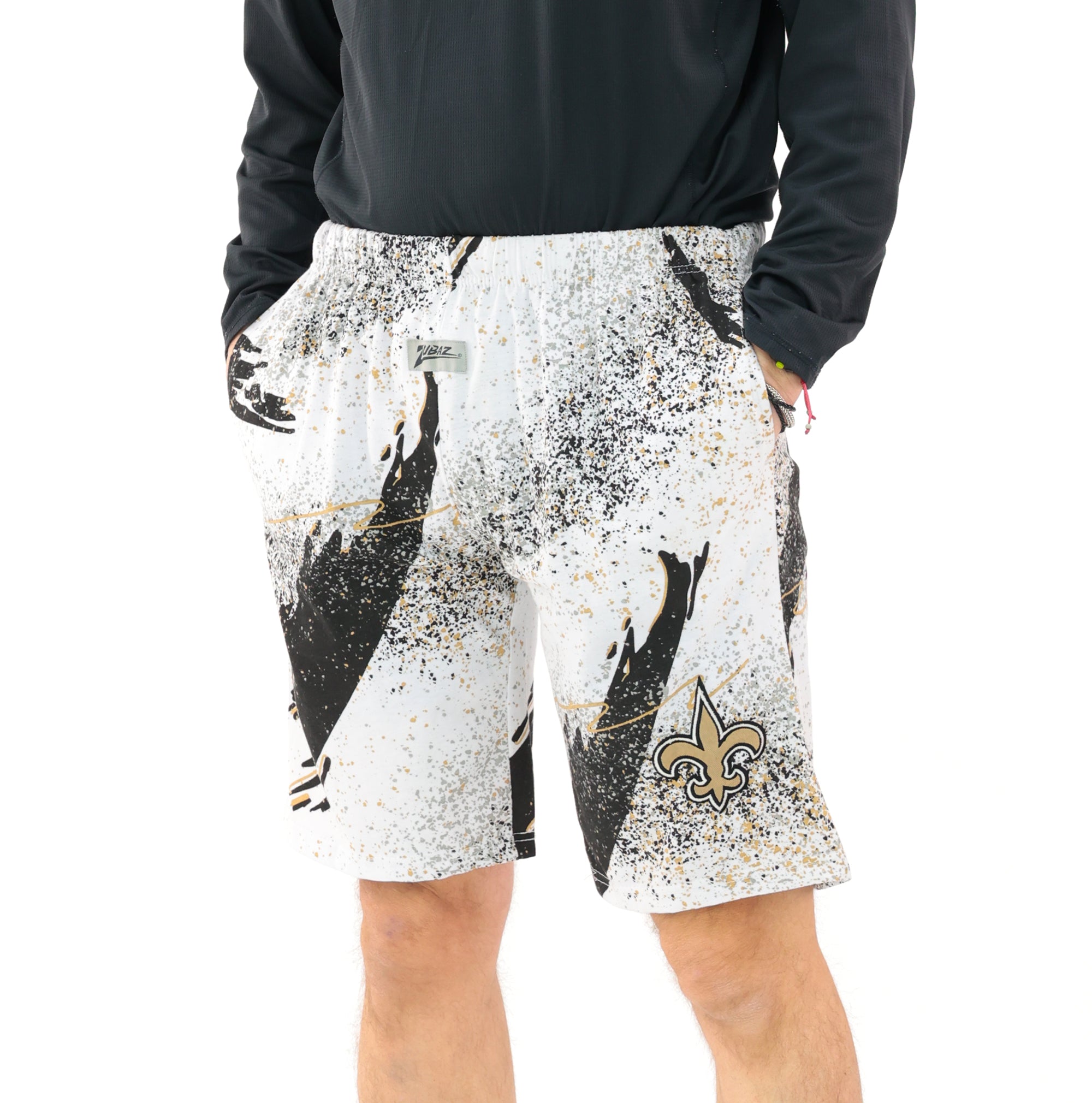 Zubaz NFL Adult Unisex Z88 Embroidered Confetti 3 Team Color Shorts, New Orleans Saints