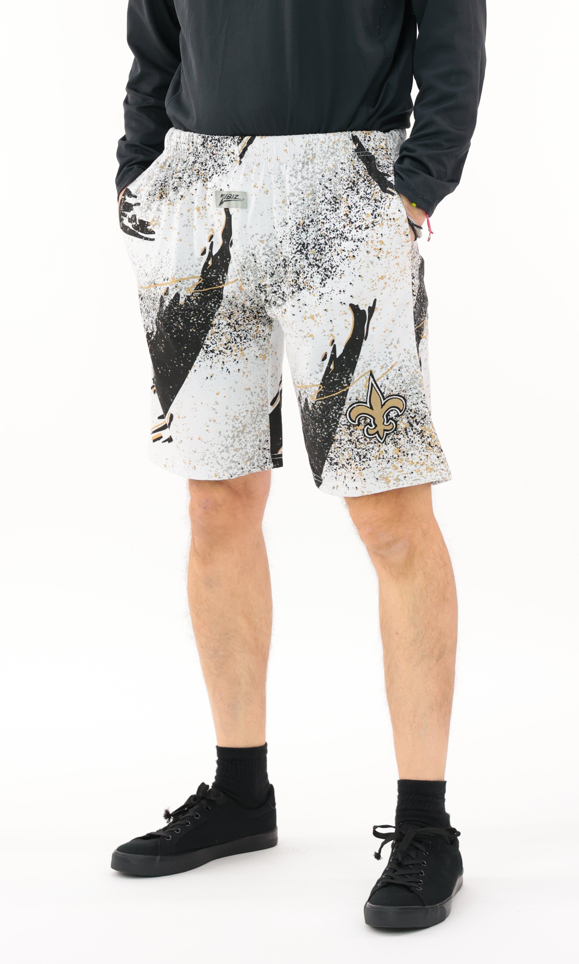 Zubaz NFL Adult Unisex Z88 Embroidered Confetti 3 Team Color Shorts, New Orleans Saints