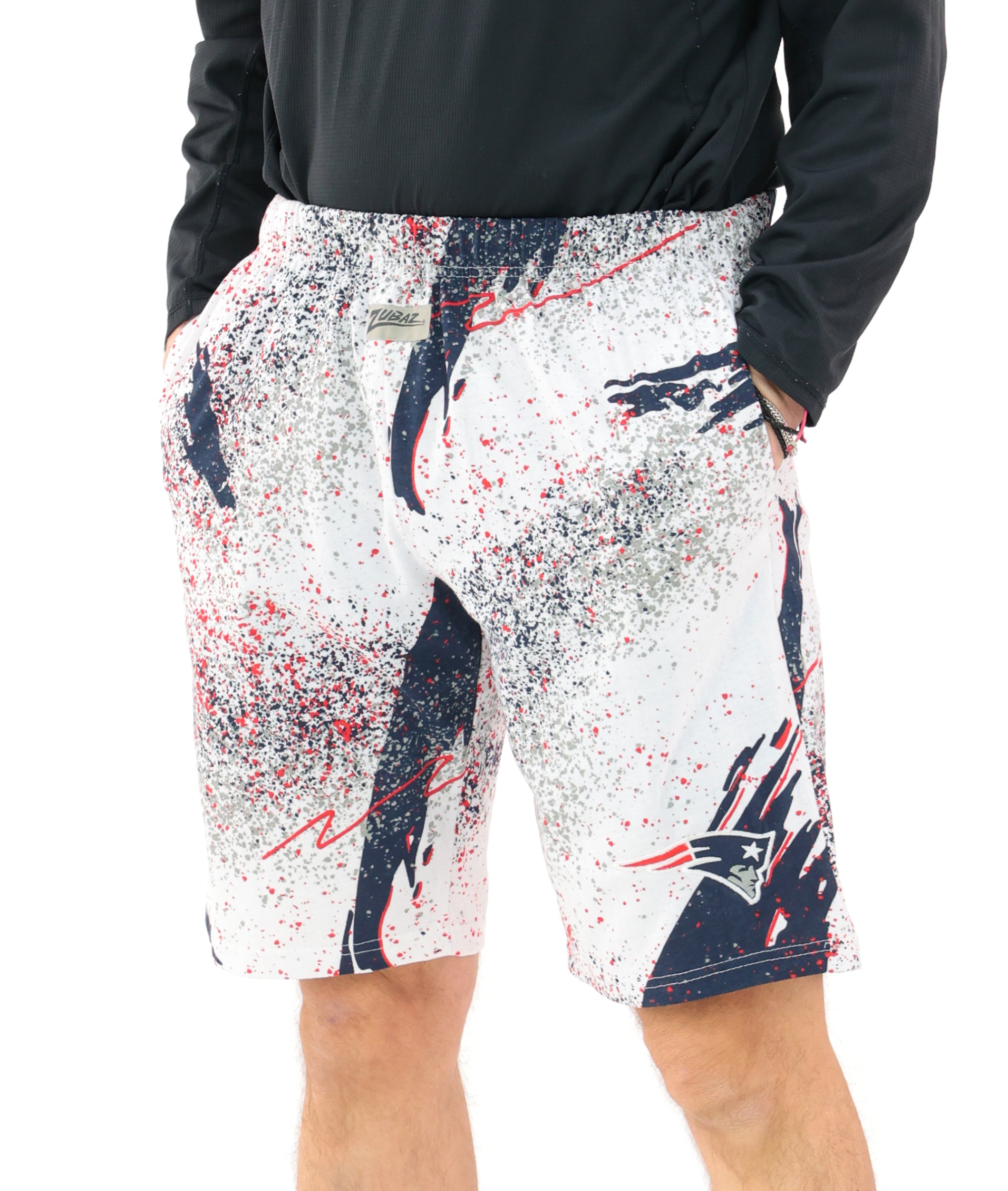 Zubaz NFL Adult Unisex Z88 Embroidered Confetti 3 Team Color Shorts, New England Patriots