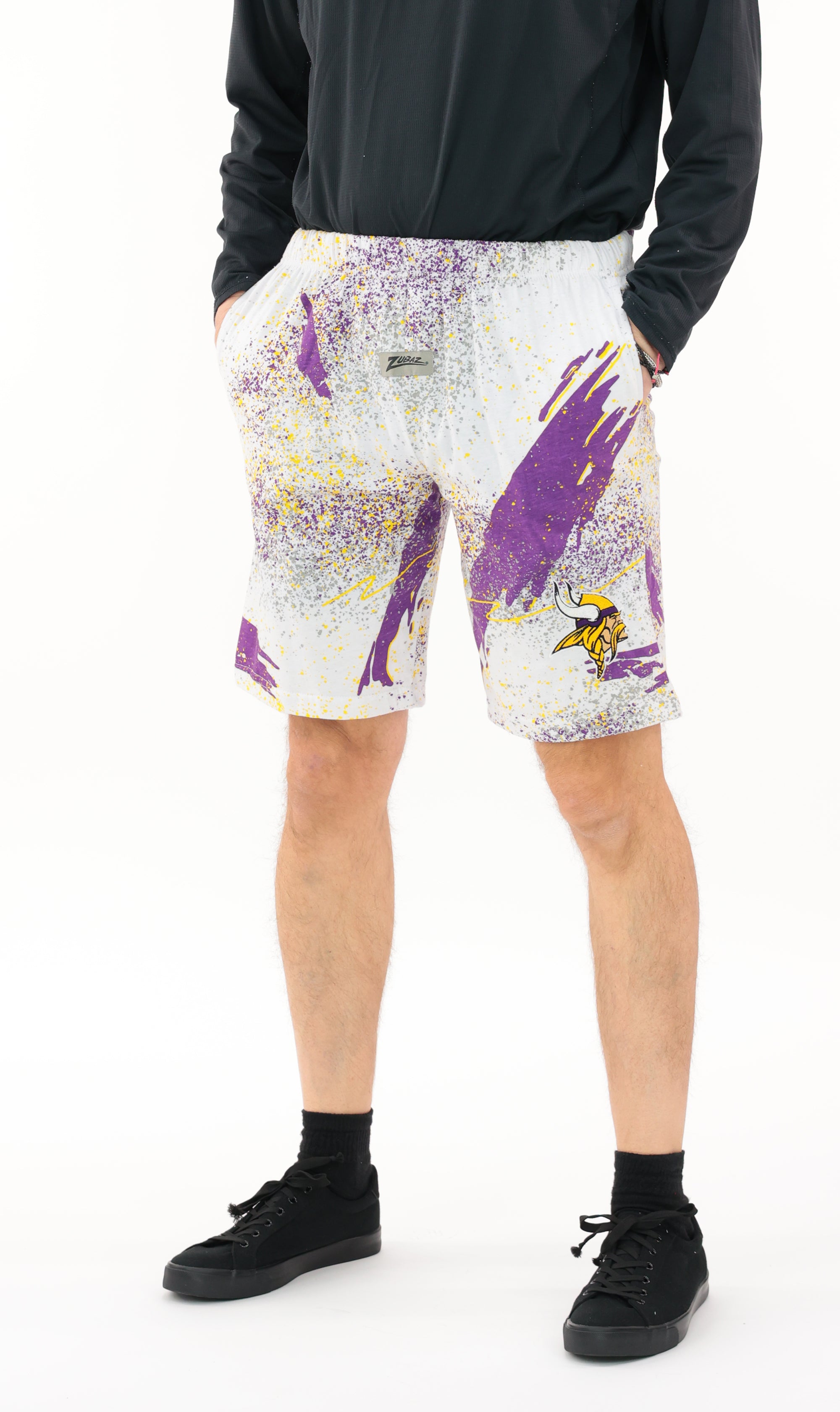 Zubaz NFL Adult Unisex Z88 Embroidered Confetti 3 Team Color Shorts, Minnesota Vikings