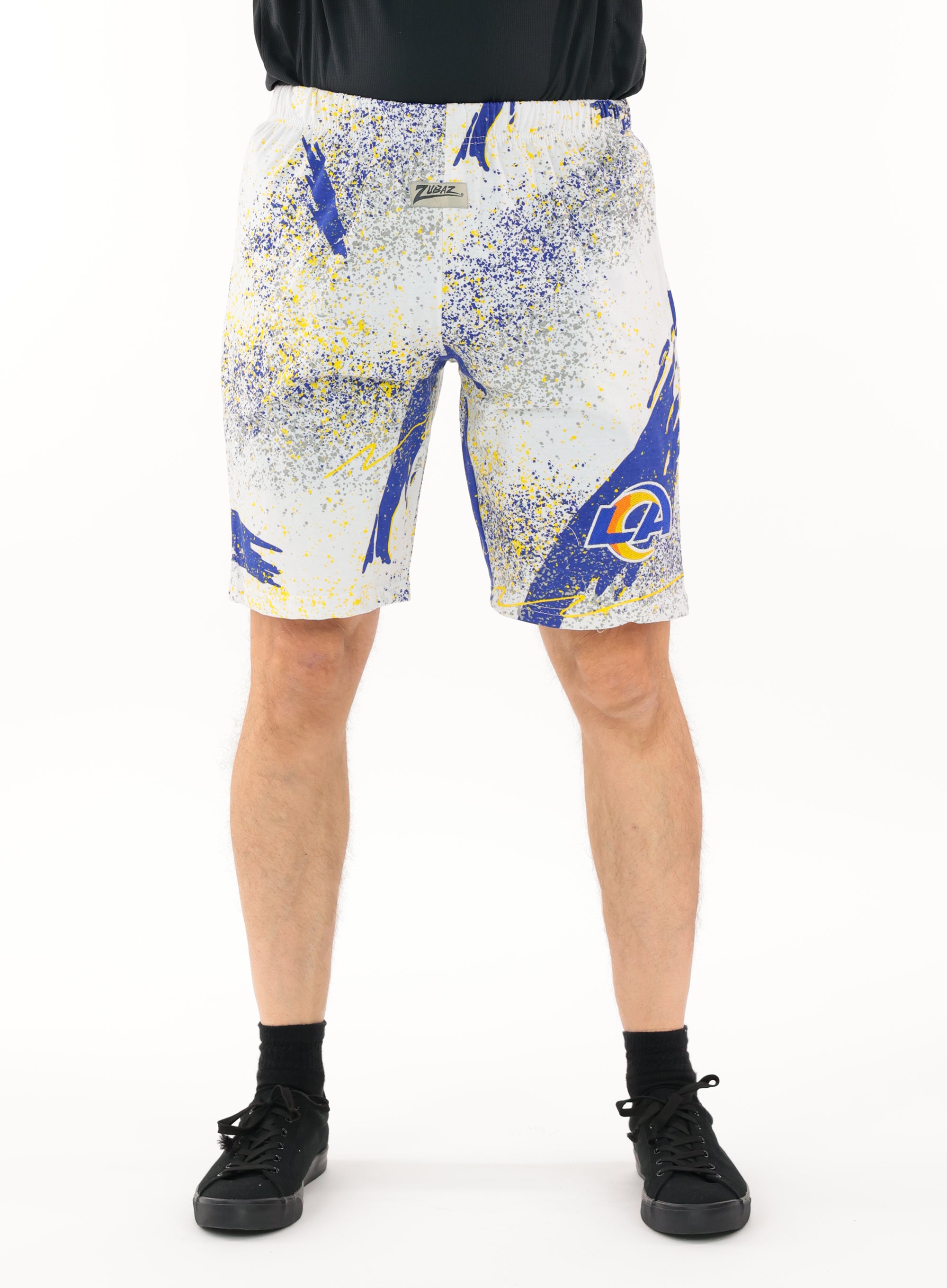 Zubaz NFL Adult Unisex Z88 Embroidered Confetti 3 Team Color Shorts, Los Angeles Rams
