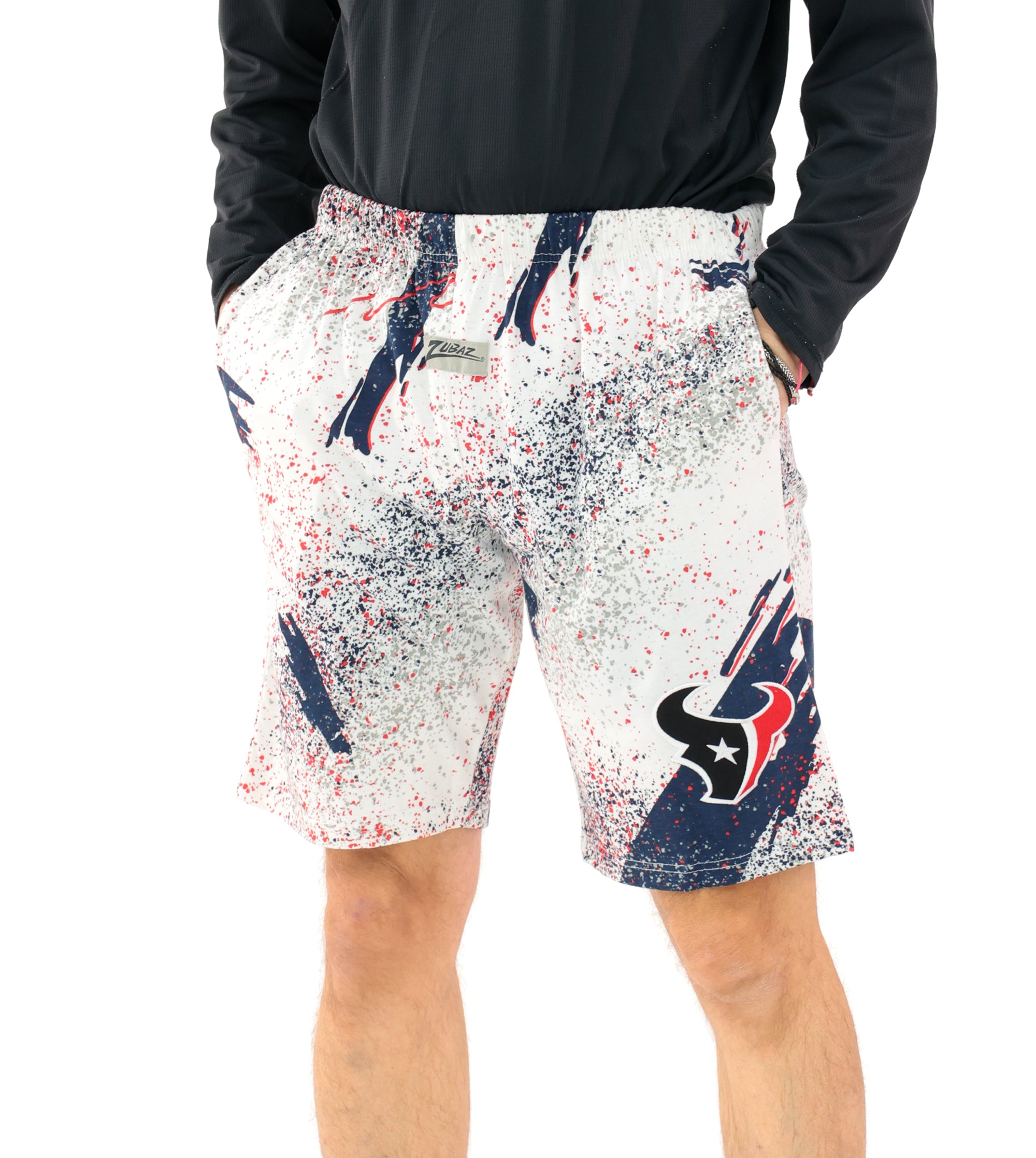 Zubaz NFL Adult Unisex Z88 Embroidered Confetti 3 Team Color Shorts, Houston Texans