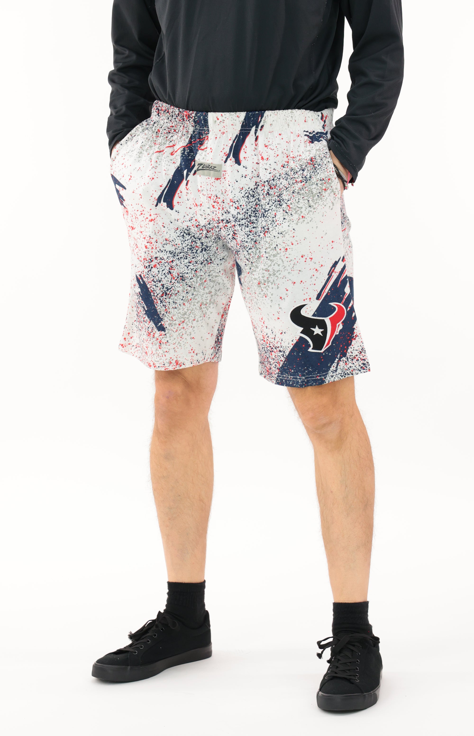 Zubaz NFL Adult Unisex Z88 Embroidered Confetti 3 Team Color Shorts, Houston Texans