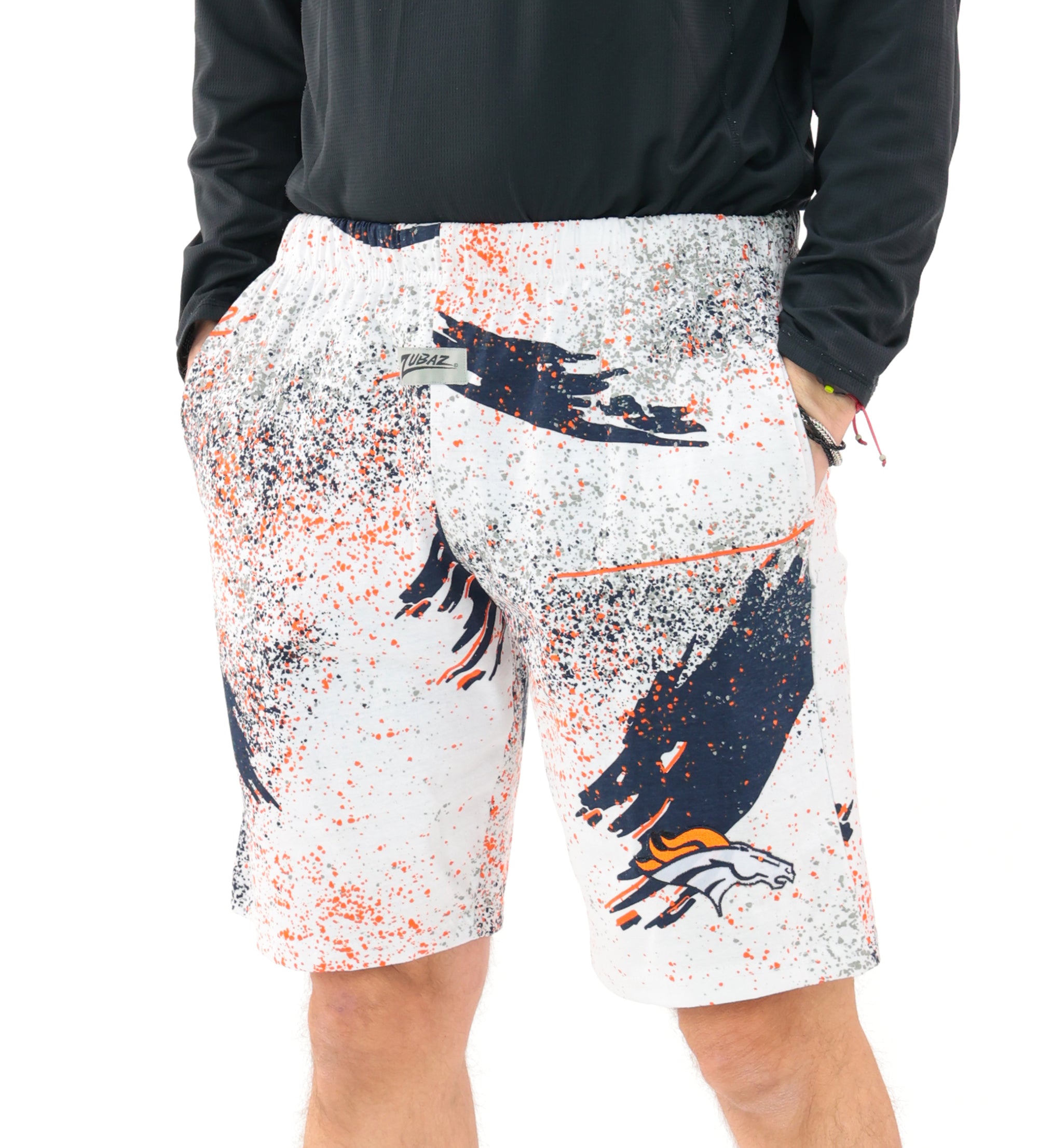 Zubaz NFL Adult Unisex Z88 Embroidered Confetti 3 Team Color Shorts, Denver Broncos