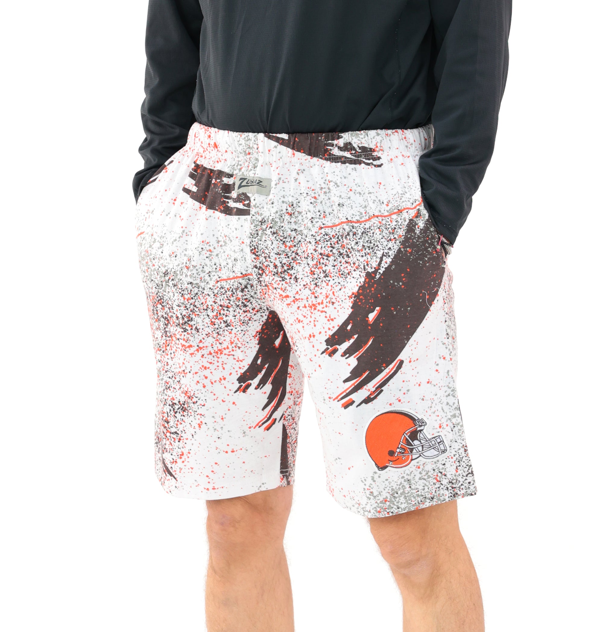 Zubaz NFL Adult Unisex Z88 Embroidered Confetti 3 Team Color Shorts, Cleveland Browns