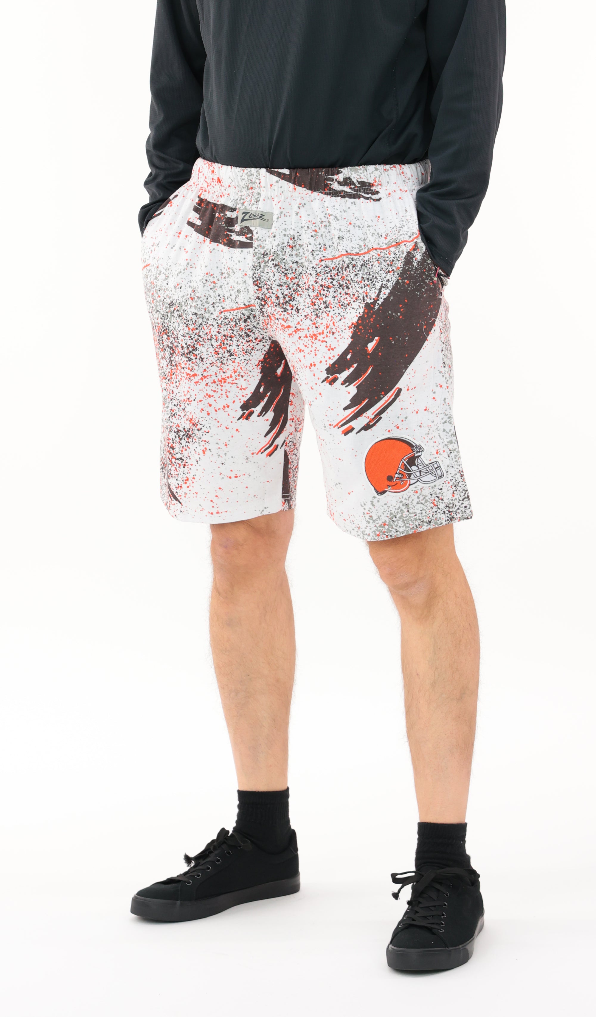 Zubaz NFL Adult Unisex Z88 Embroidered Confetti 3 Team Color Shorts, Cleveland Browns