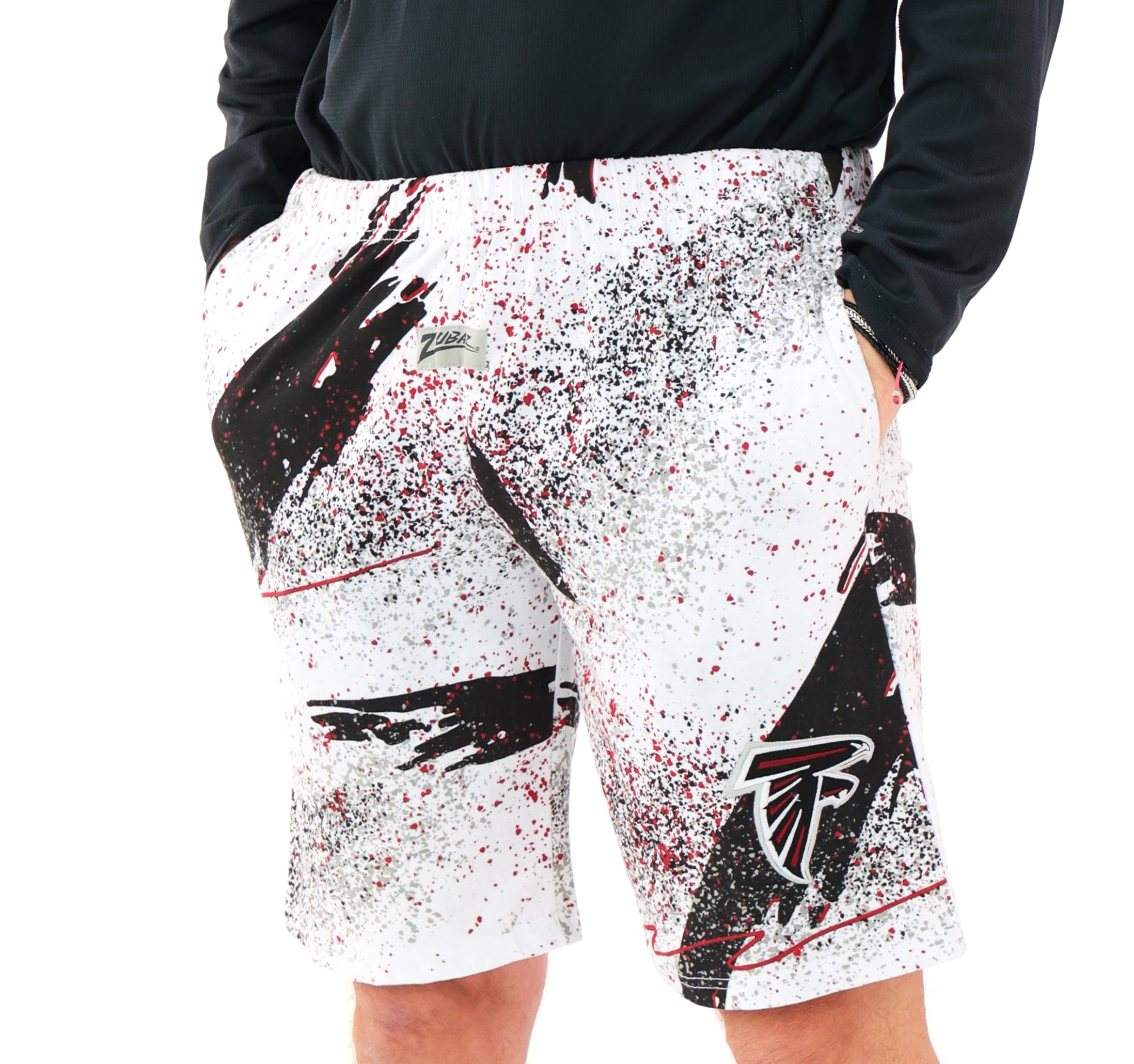 Zubaz NFL Adult Unisex Z88 Embroidered Confetti 3 Team Color Shorts, Atlanta Falcons