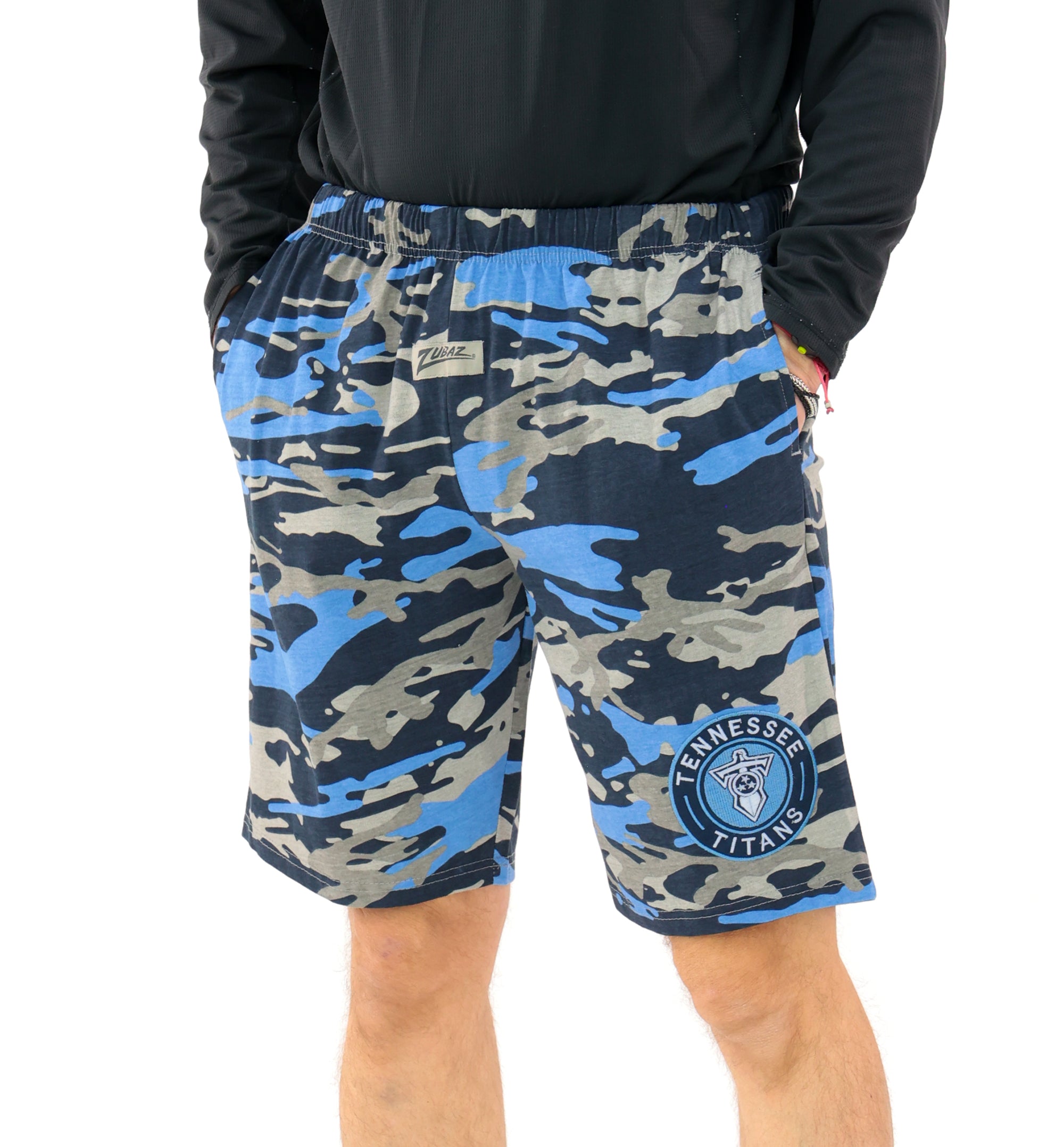 Zubaz NFL Adult Unisex Z88 Embroidered Alt Camo Shorts, Tennessee Titans