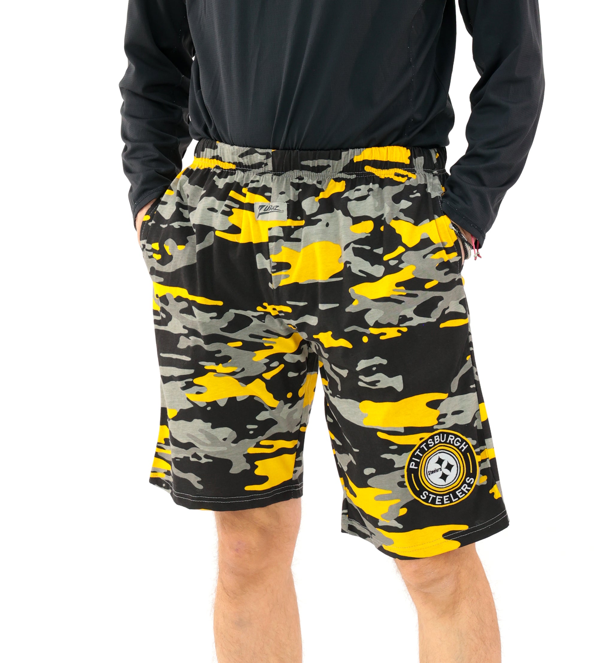 Zubaz NFL Adult Unisex Z88 Embroidered Alt Camo Shorts, Pittsburgh Steelers