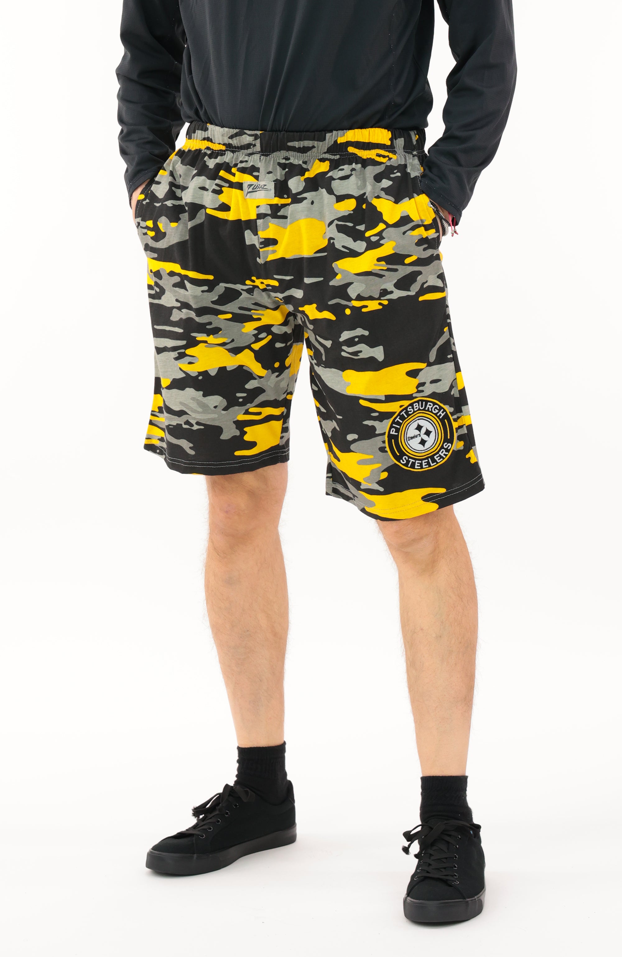 Zubaz NFL Adult Unisex Z88 Embroidered Alt Camo Shorts, Pittsburgh Steelers