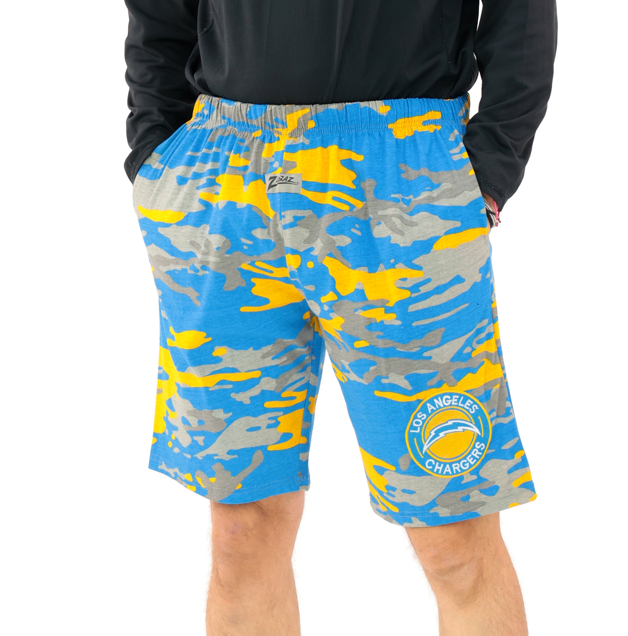 Zubaz NFL Adult Unisex Z88 Embroidered Alt Camo Shorts, Los Angeles Chargers