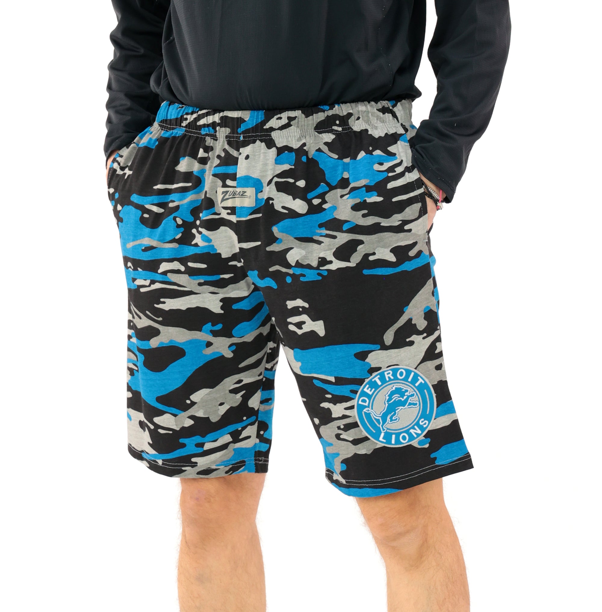 Zubaz NFL Adult Unisex Z88 Embroidered Alt Camo Shorts, Detroit Lions
