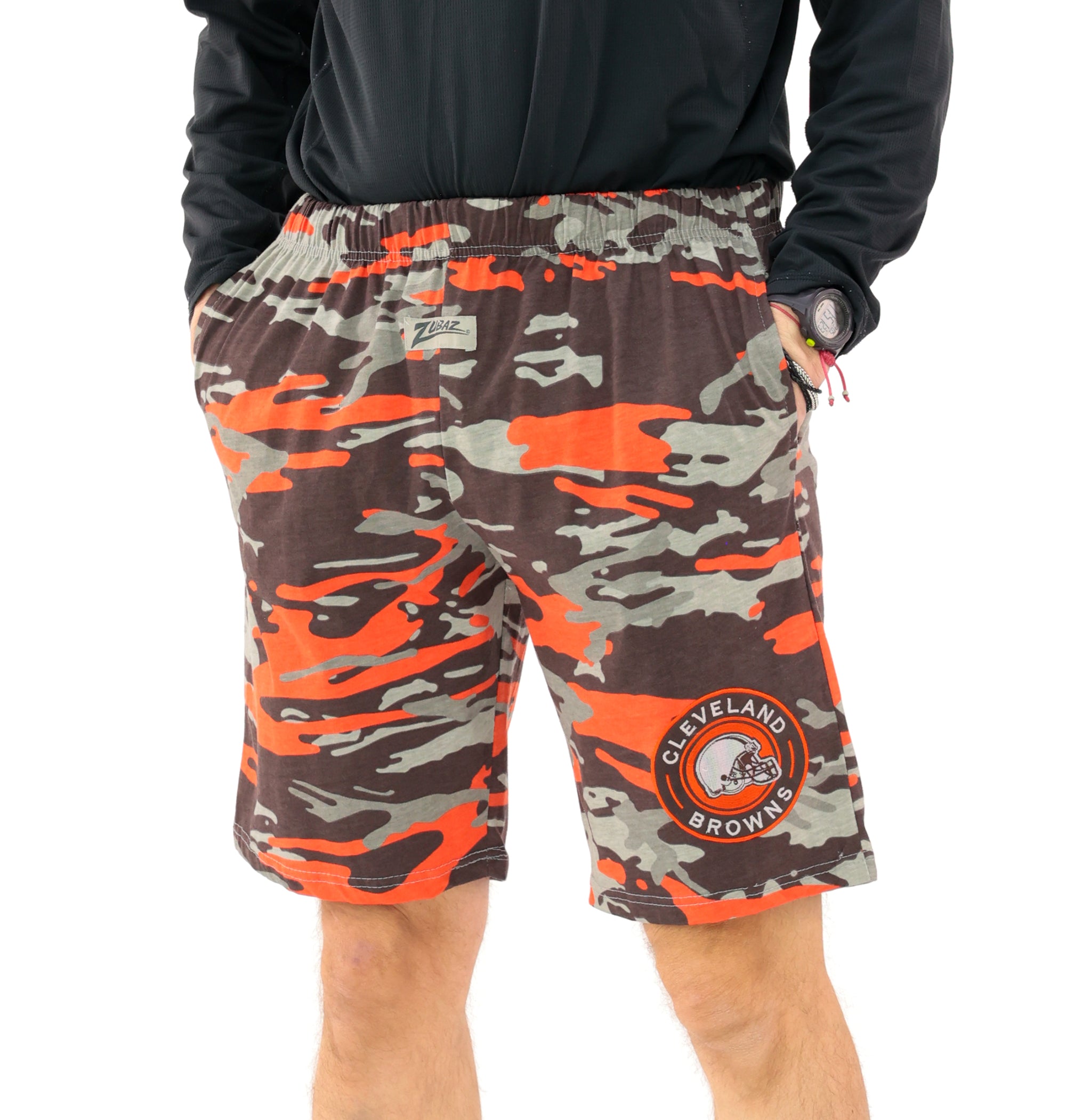 Zubaz NFL Adult Unisex Z88 Embroidered Alt Camo Shorts, Cleveland Browns