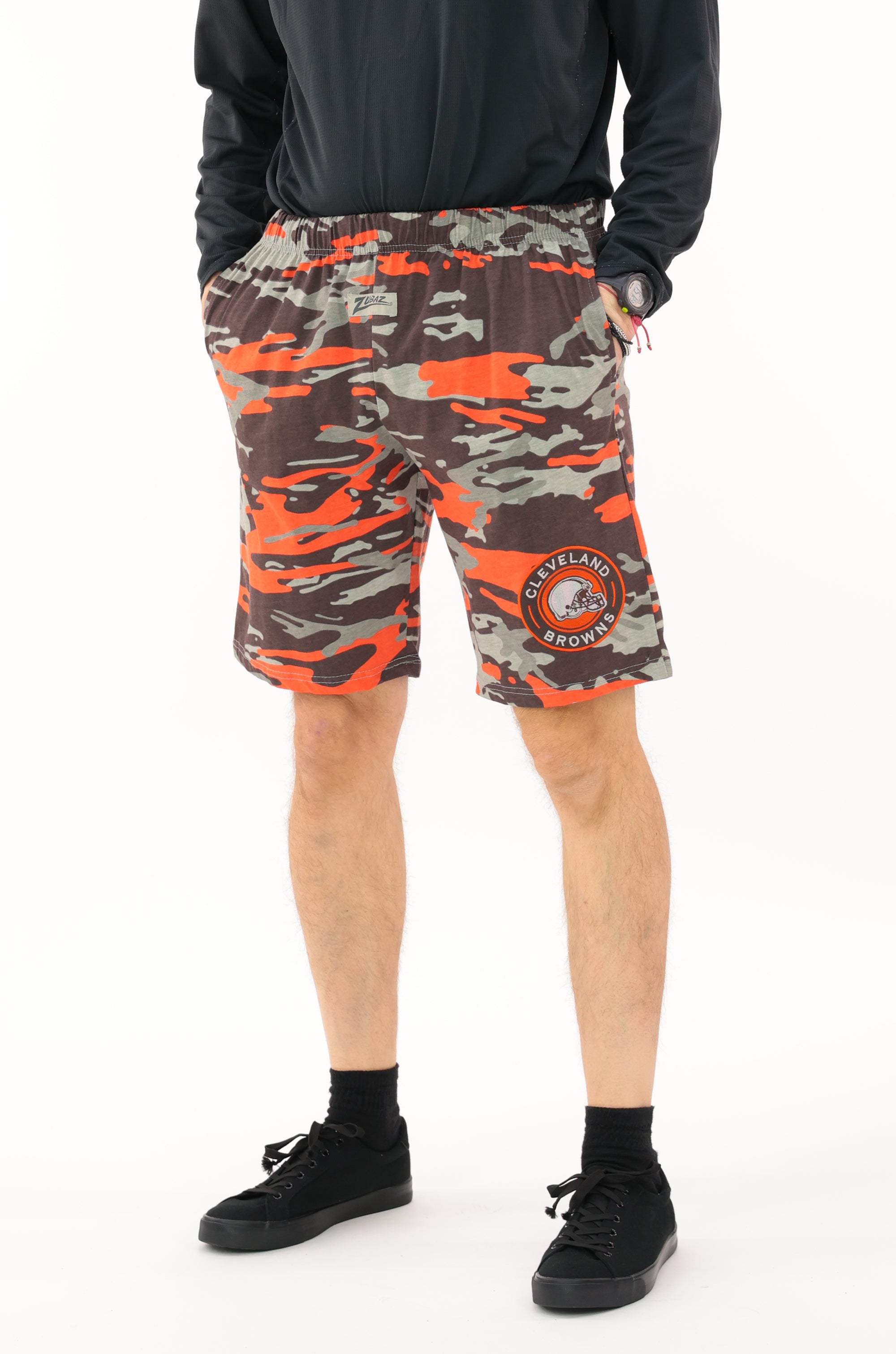Zubaz NFL Adult Unisex Z88 Embroidered Alt Camo Shorts, Cleveland Browns