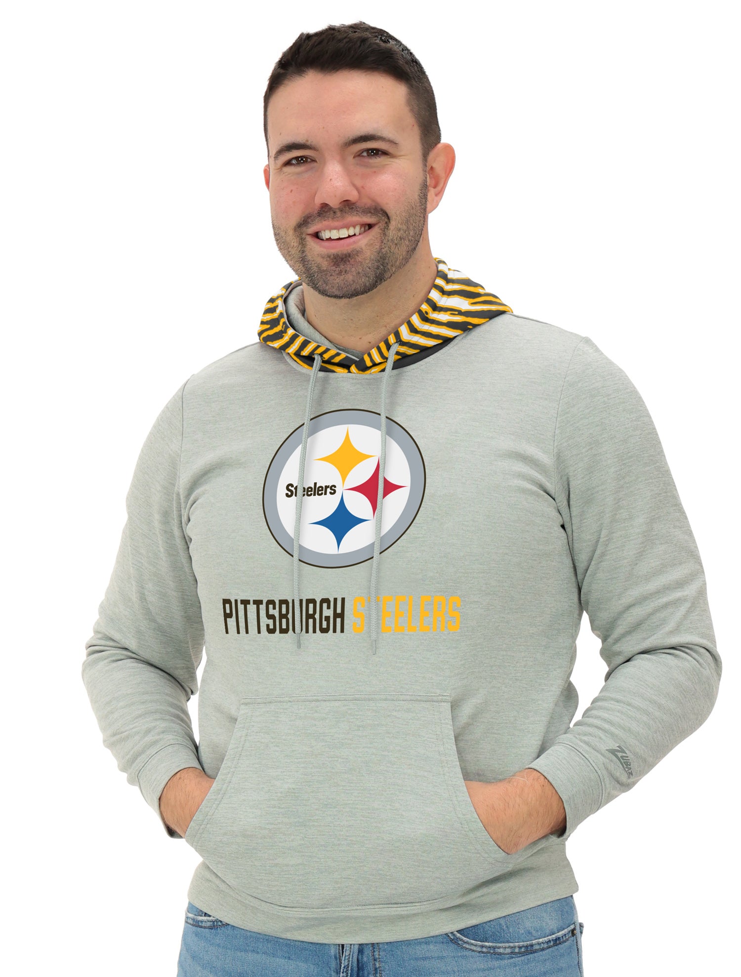 Zubaz NFL Men's Gray Hoodie with 3C Zebra Hood, PITTSBURGH STEELERS