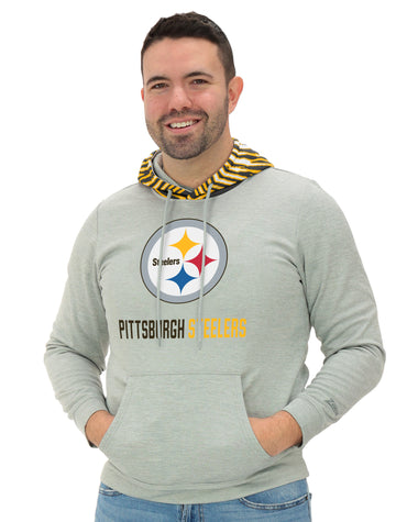 Zubaz NFL Men's Gray Hoodie with 3C Zebra Hood, PITTSBURGH STEELERS