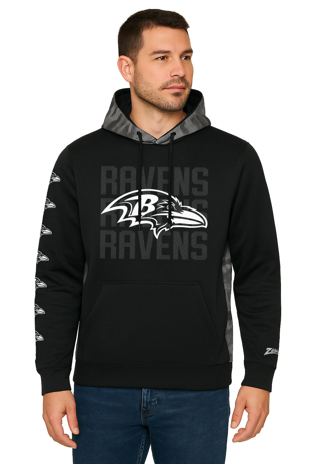 Zubaz NFL Men's Tonal Camo Line Back Panel Hoodie, BALTIMORE RAVENS