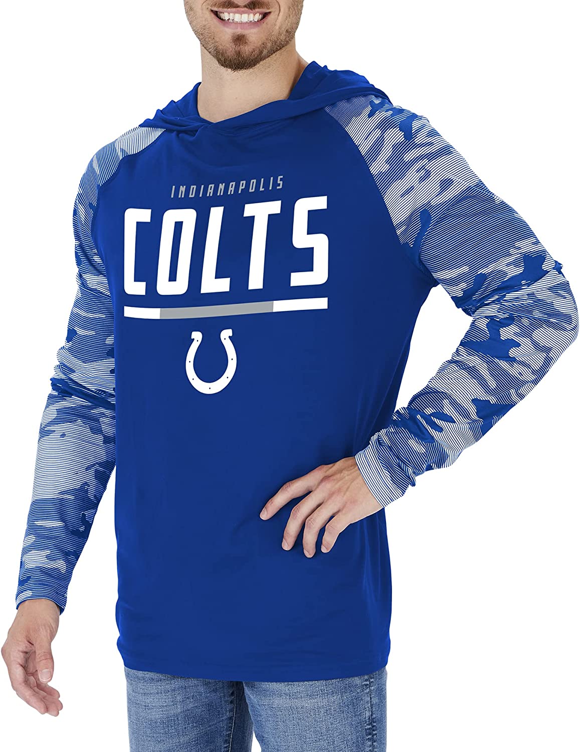Zubaz NFL Men's Linebacker Camo Line Sleeves Lightweight Hoodie, INDIANAPOLIS COLTS