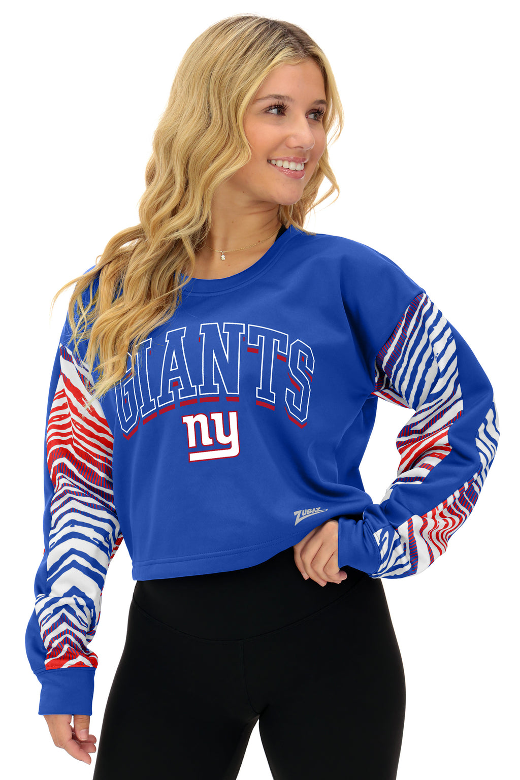 Zebra Arch Zubaz NFL Women's Classic Arch Crop Top with Zebra Ombre Sleeves, NEW