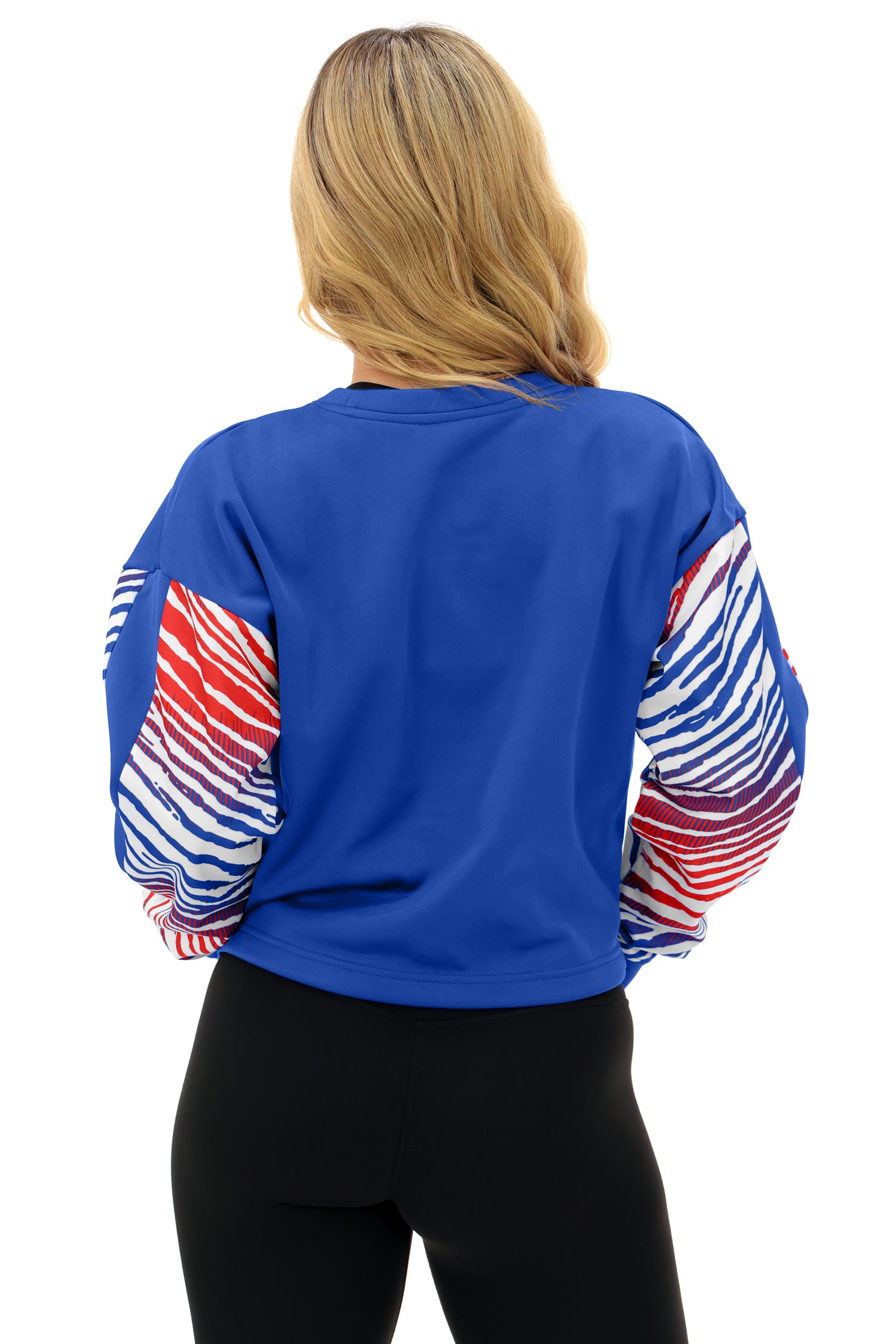 Zubaz NFL Women's Classic Arch Crop Top with Zebra Ombre Sleeves, NEW YORK GIANTS