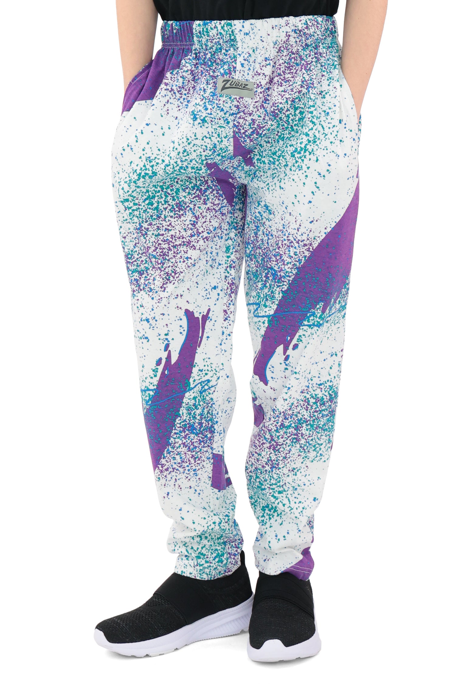 Zubaz Adult Unisex Z88 Confetti Pant, PURPLE/FLUORESCENT BLUE