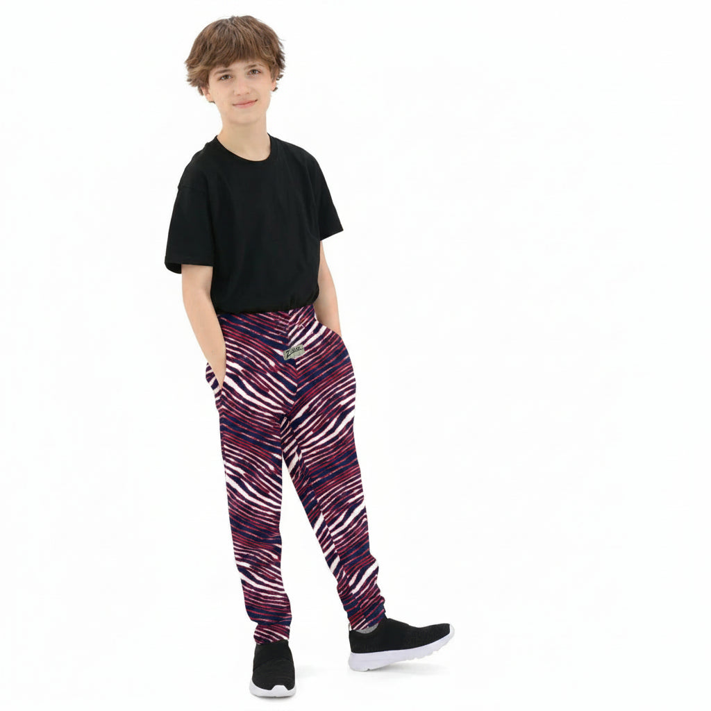 Zubaz Youth Unisex Z88 3 Color Zebra Pant, NAVY/RED