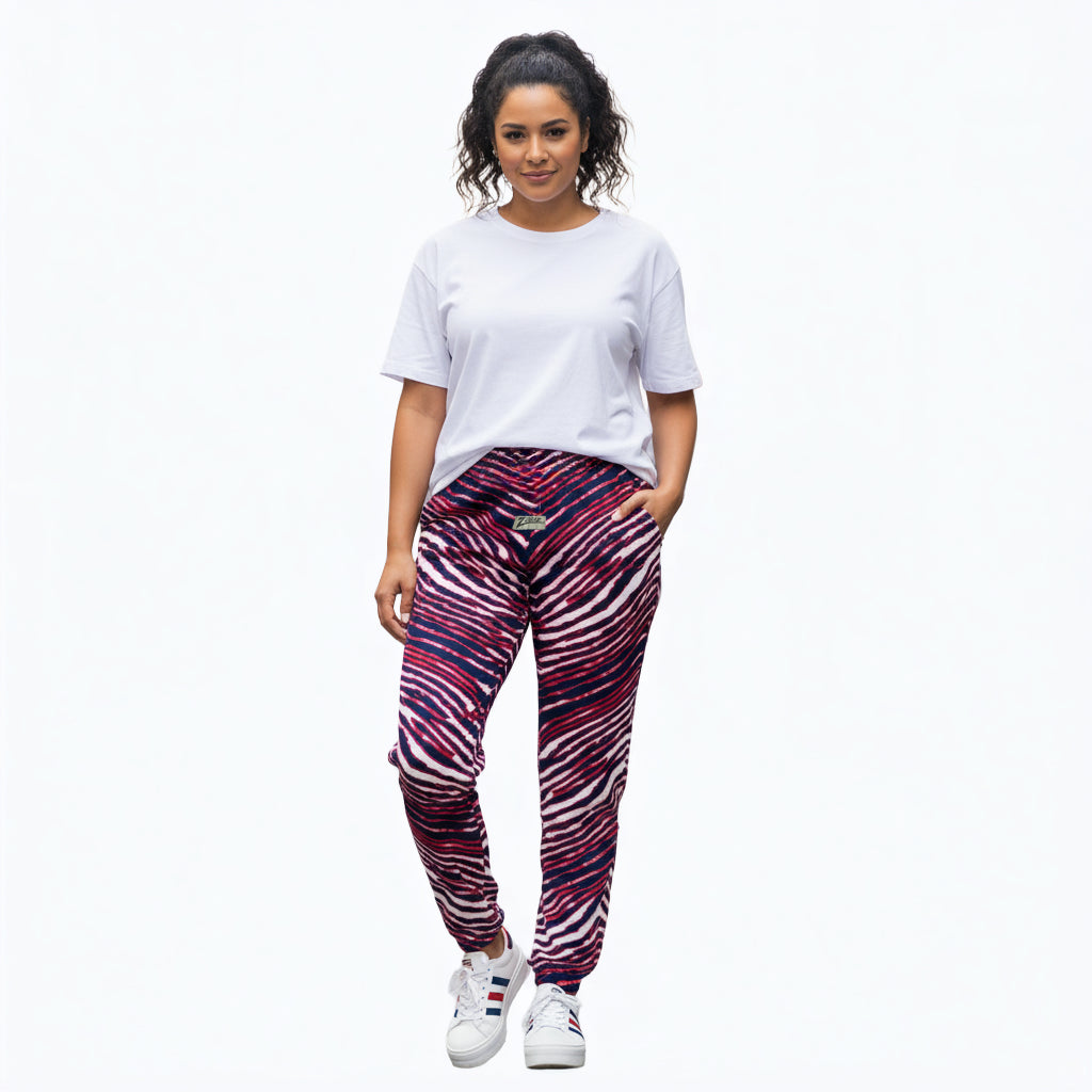 Zubaz Adult Unisex Z88 3 Color Zebra Pant, NAVY/RED