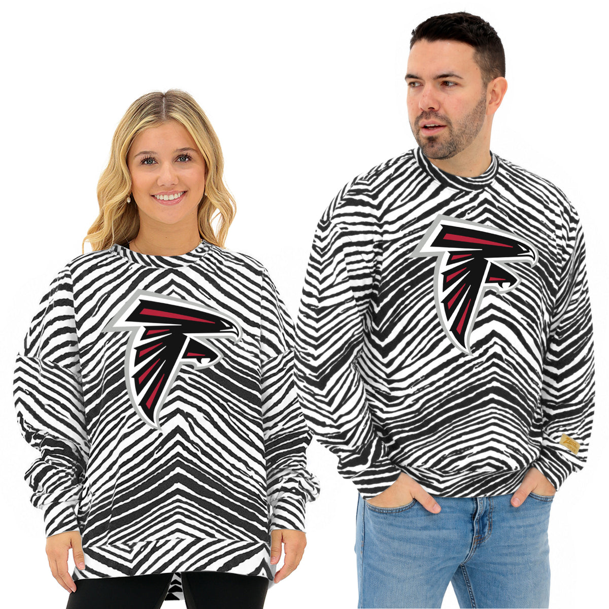 Zubaz NFL Atlanta Falcons Adult Unisex 90s Vintage 1 Color Zebra Crewneck Sweatshirt
