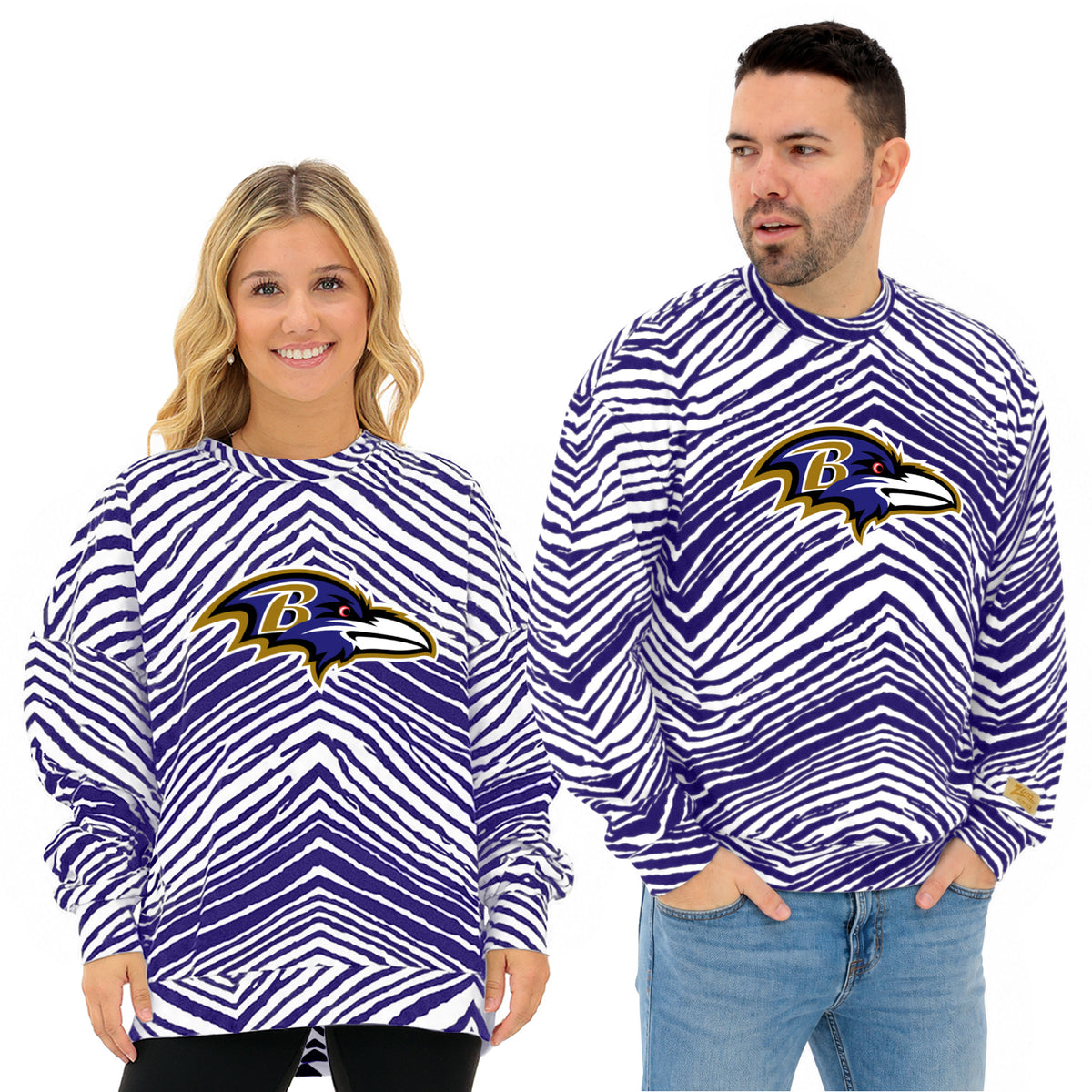 Zubaz NFL Baltimore Ravens Adult Unisex 90s Vintage 1 Color Zebra Crewneck Sweatshirt