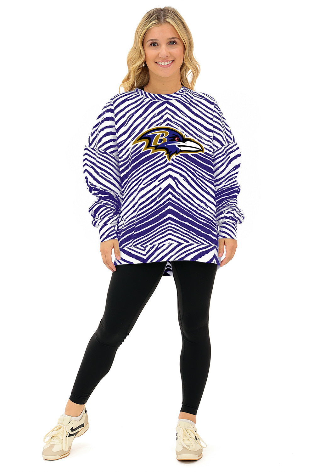 Zubaz NFL Baltimore Ravens Adult Unisex 90s Vintage 1 Color Zebra Crewneck Sweatshirt