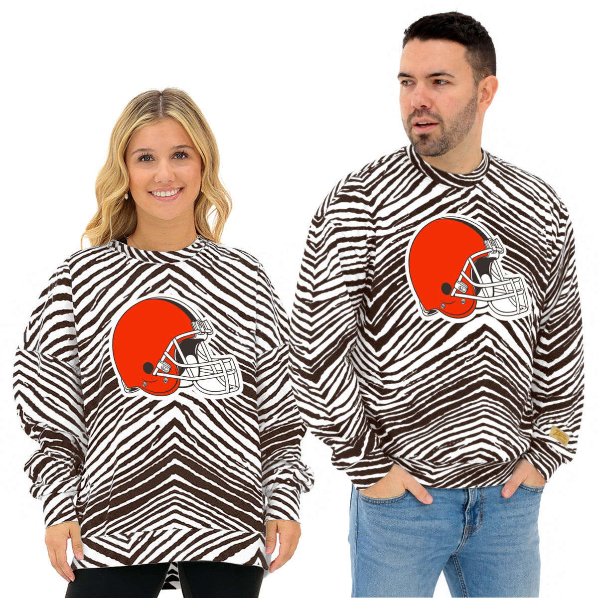 Zubaz NFL Cleveland Browns Adult Unisex 90s Vintage 1 Color Zebra Crewneck Sweatshirt