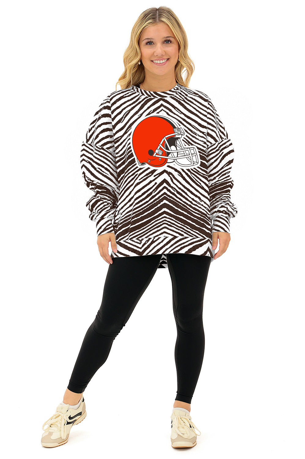 Zubaz NFL Cleveland Browns Adult Unisex 90s Vintage 1 Color Zebra Crewneck Sweatshirt