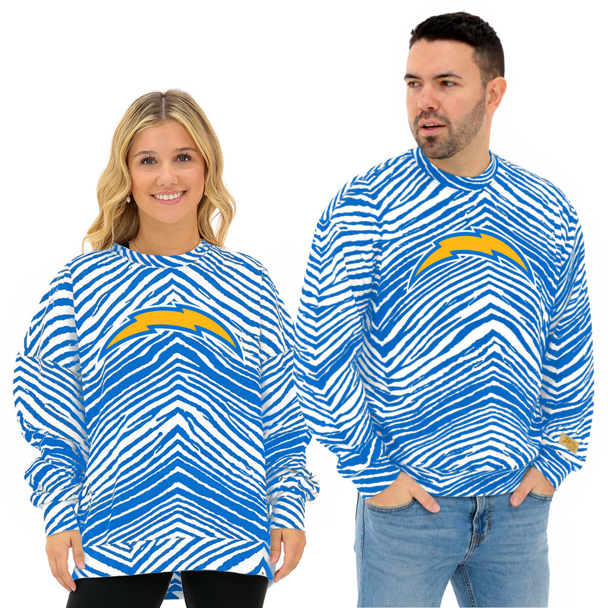 Zubaz NFL Los Angeles Chargers Adult Unisex 90s Vintage 1 Color Zebra Crewneck Sweatshirt