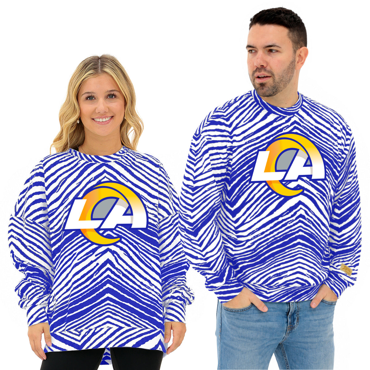 Zubaz NFL Los Angeles Rams Adult Unisex 90s Vintage 1 Color Zebra Crewneck Sweatshirt