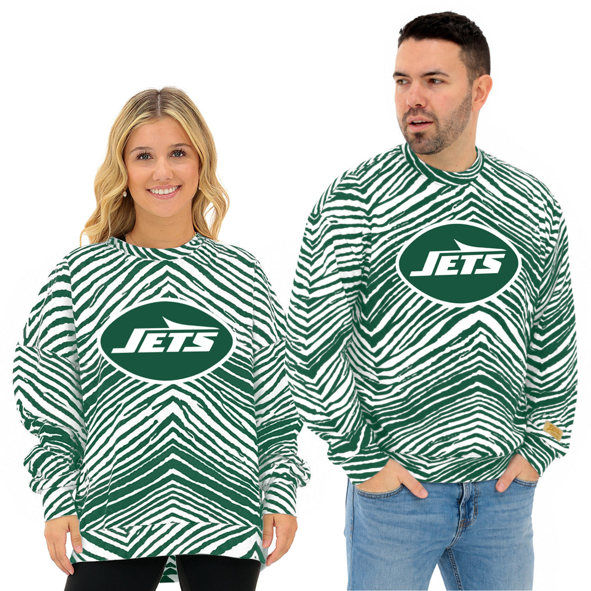 Zubaz NFL New York Jets Adult Unisex 90s Vintage 1 Color Zebra Crewneck Sweatshirt
