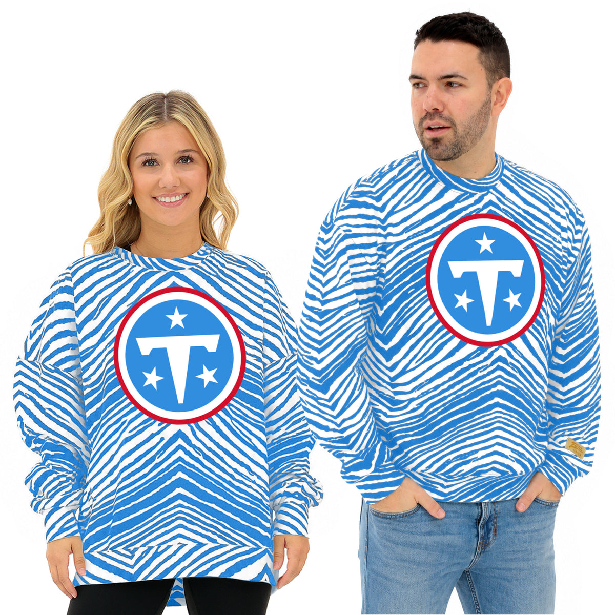 Zubaz NFL Tennessee Titans Adult Unisex 90s Vintage 1 Color Zebra Crewneck Sweatshirt