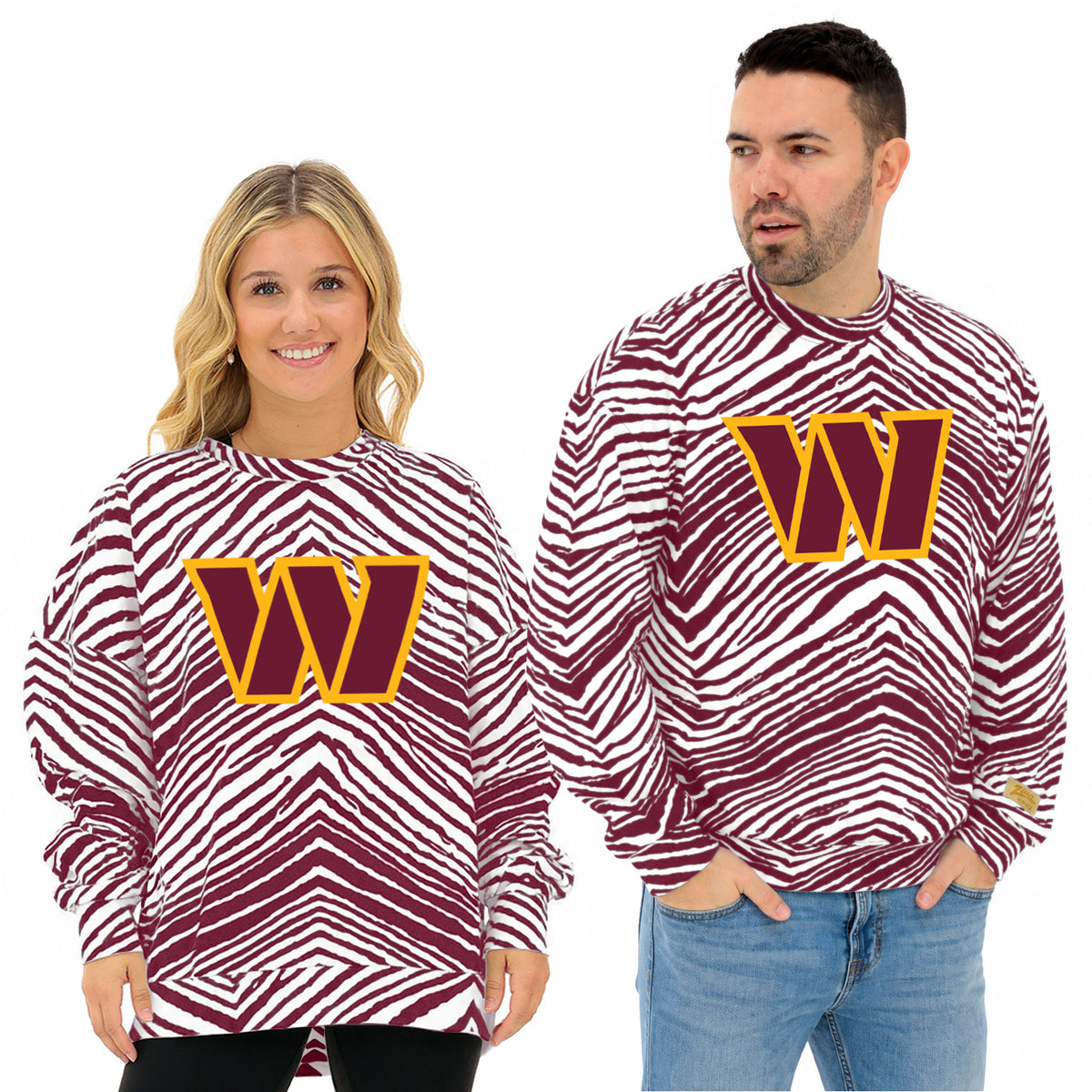 Zubaz NFL Washington Commanders Adult Unisex 90s Vintage 1 Color Zebra Crewneck Sweatshirt