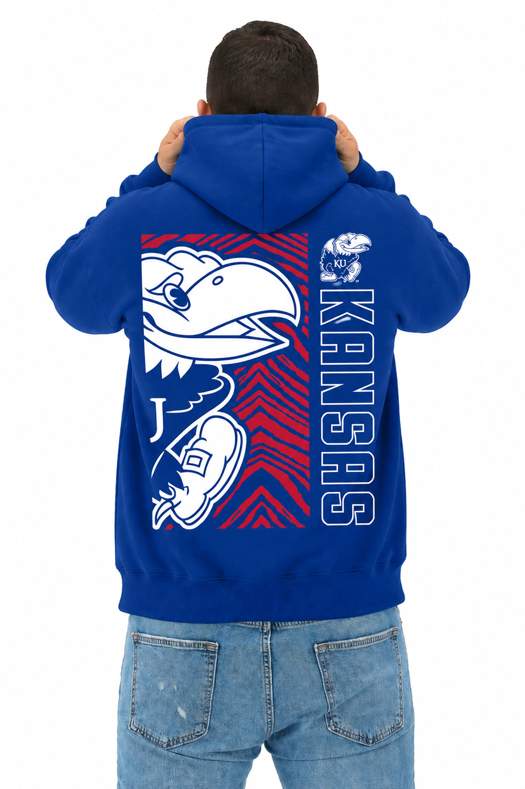 Zubaz NCAA Kansas Jayhawks Unisex 2 Color Zebra 90s Vintage MVP Hoodie