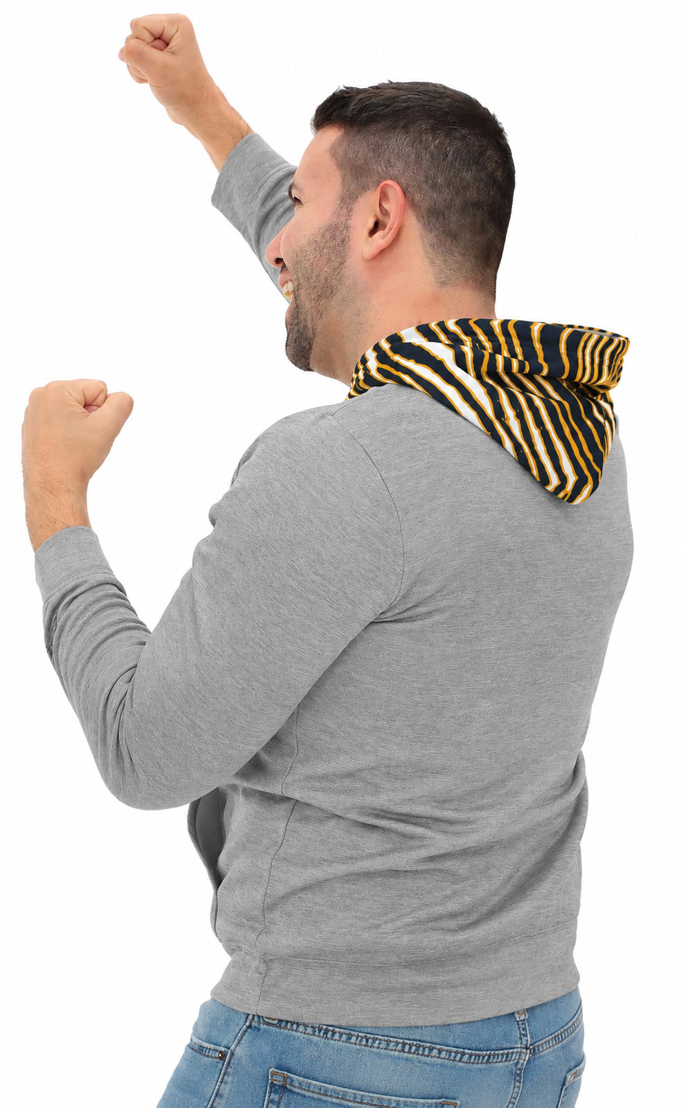 Zubaz NCAA West Virginia Mountaineers Men's Gray 3 Color Zebra Hood Hoodie