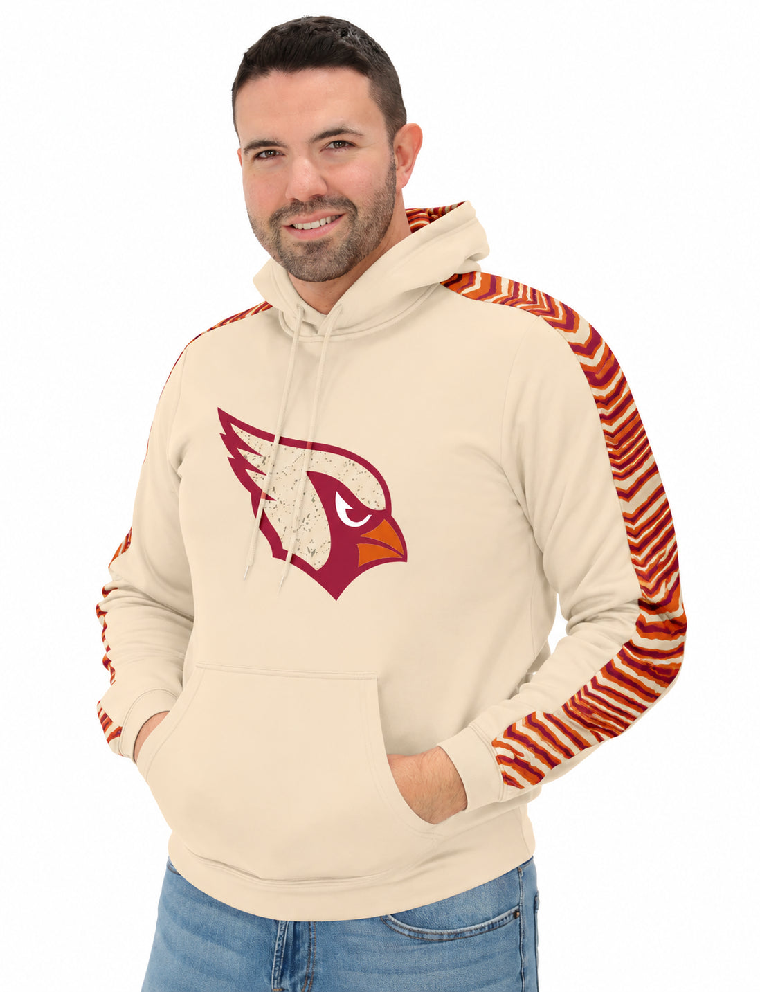 Zubaz NFL Men's Rivalry Zebra Sleeve Hoodie, Arizona Cardinals
