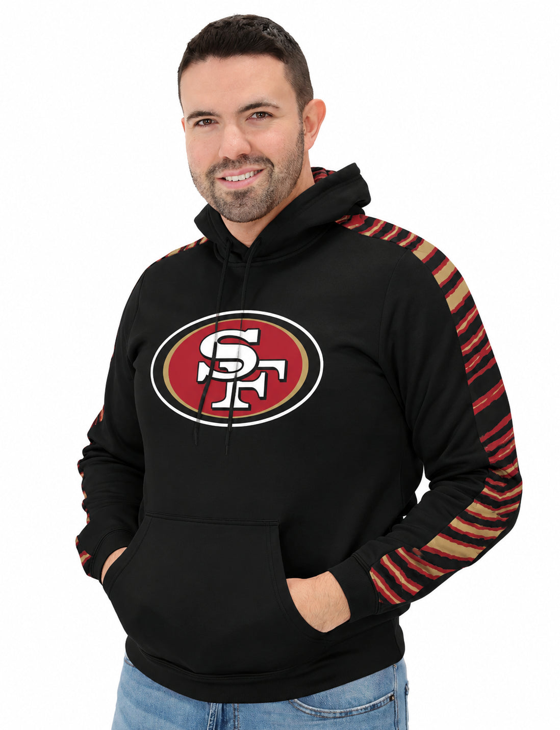 Zubaz NFL Men's Rivalry Zebra Sleeve Hoodie, San Francisco 49ers
